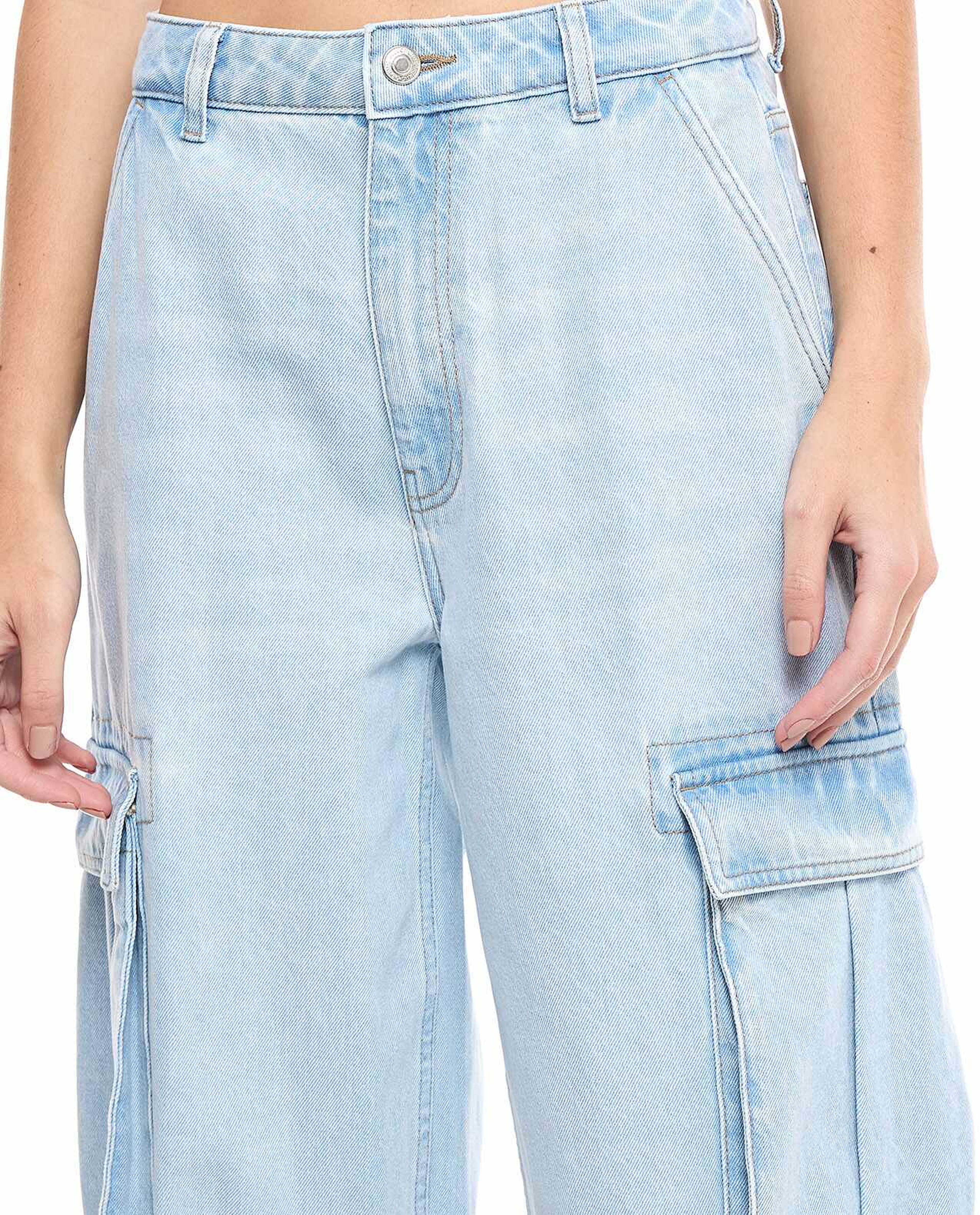 Faded Cargo Jeans with Button Closure