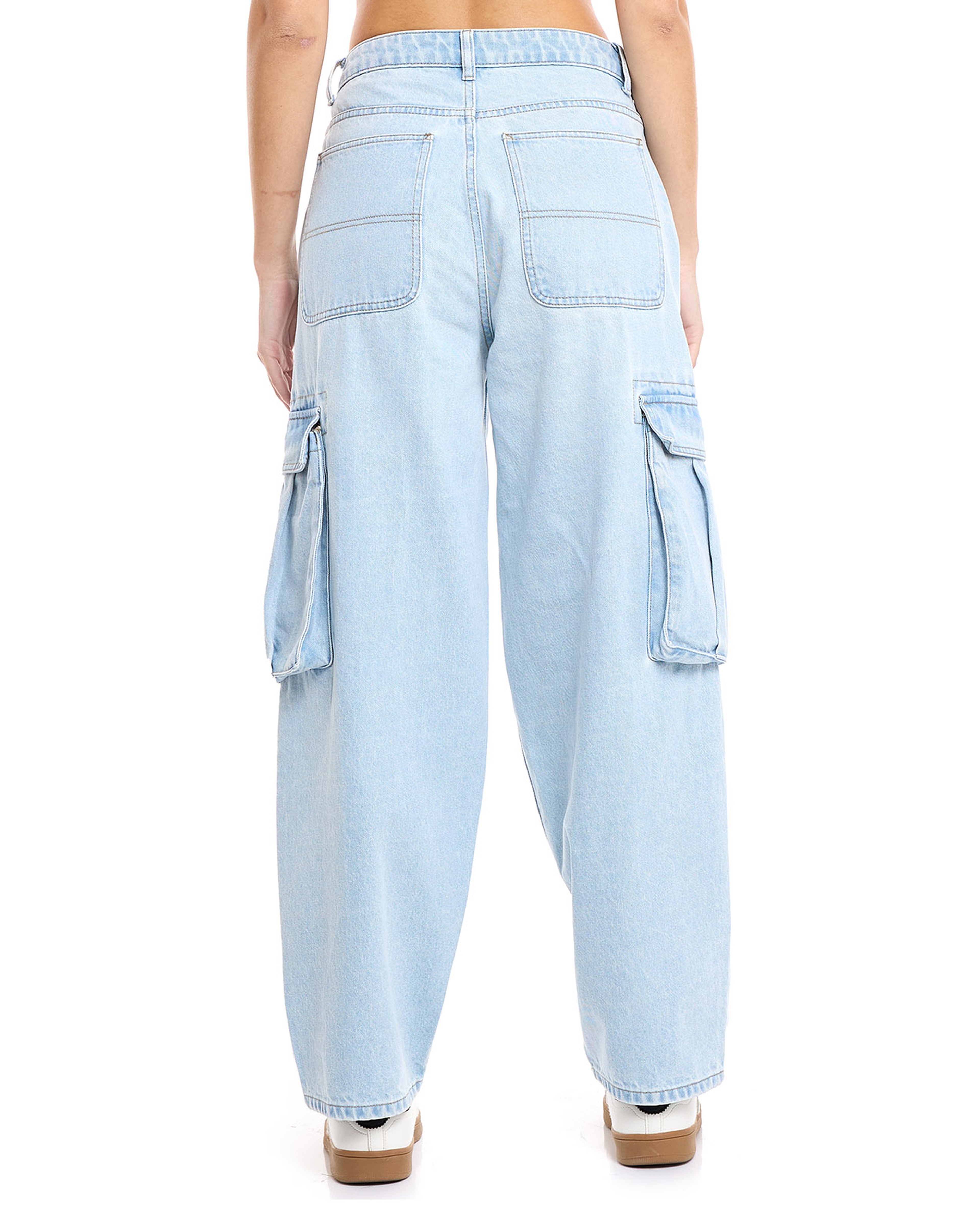 Faded Cargo Jeans with Button Closure