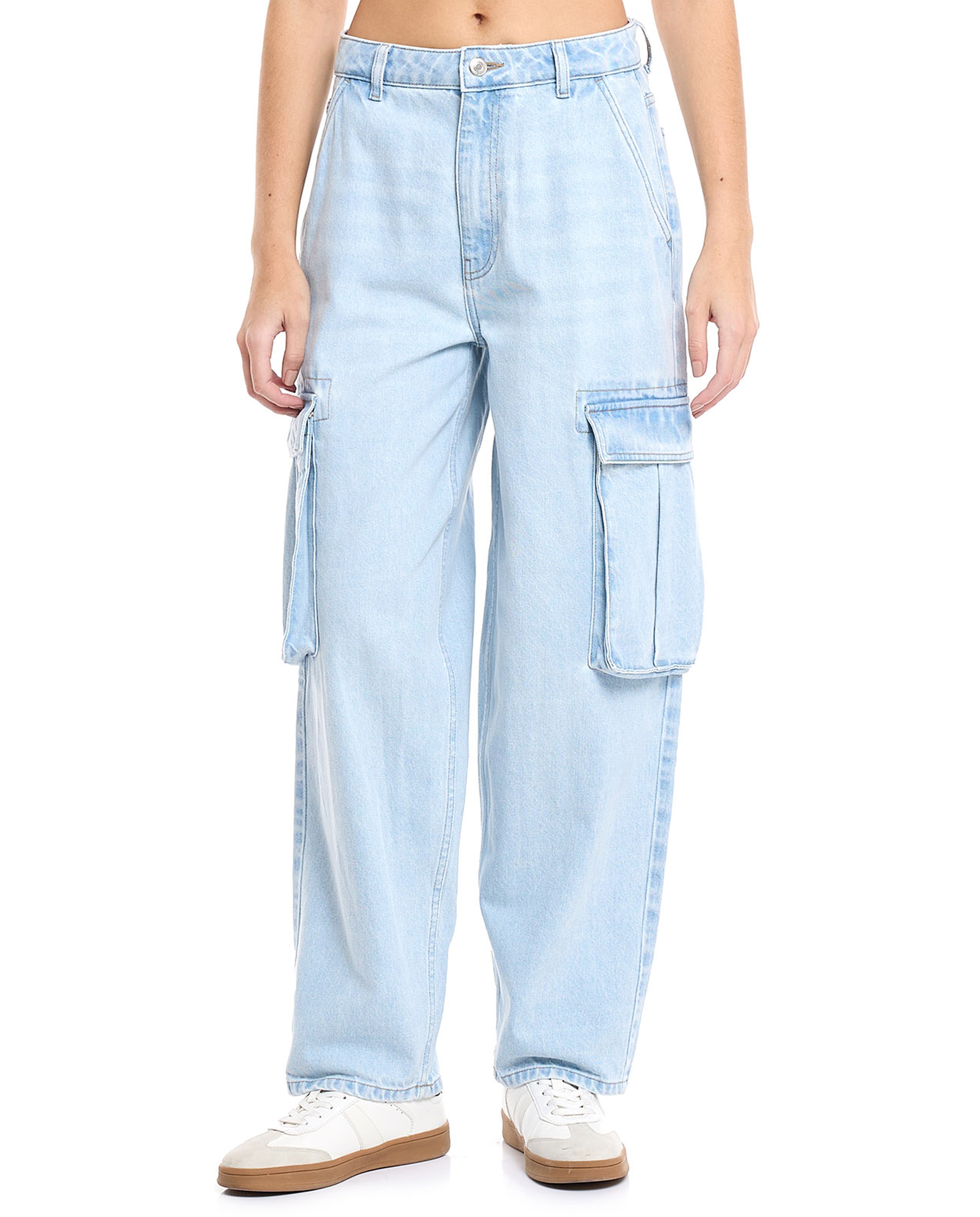 Faded Cargo Jeans with Button Closure