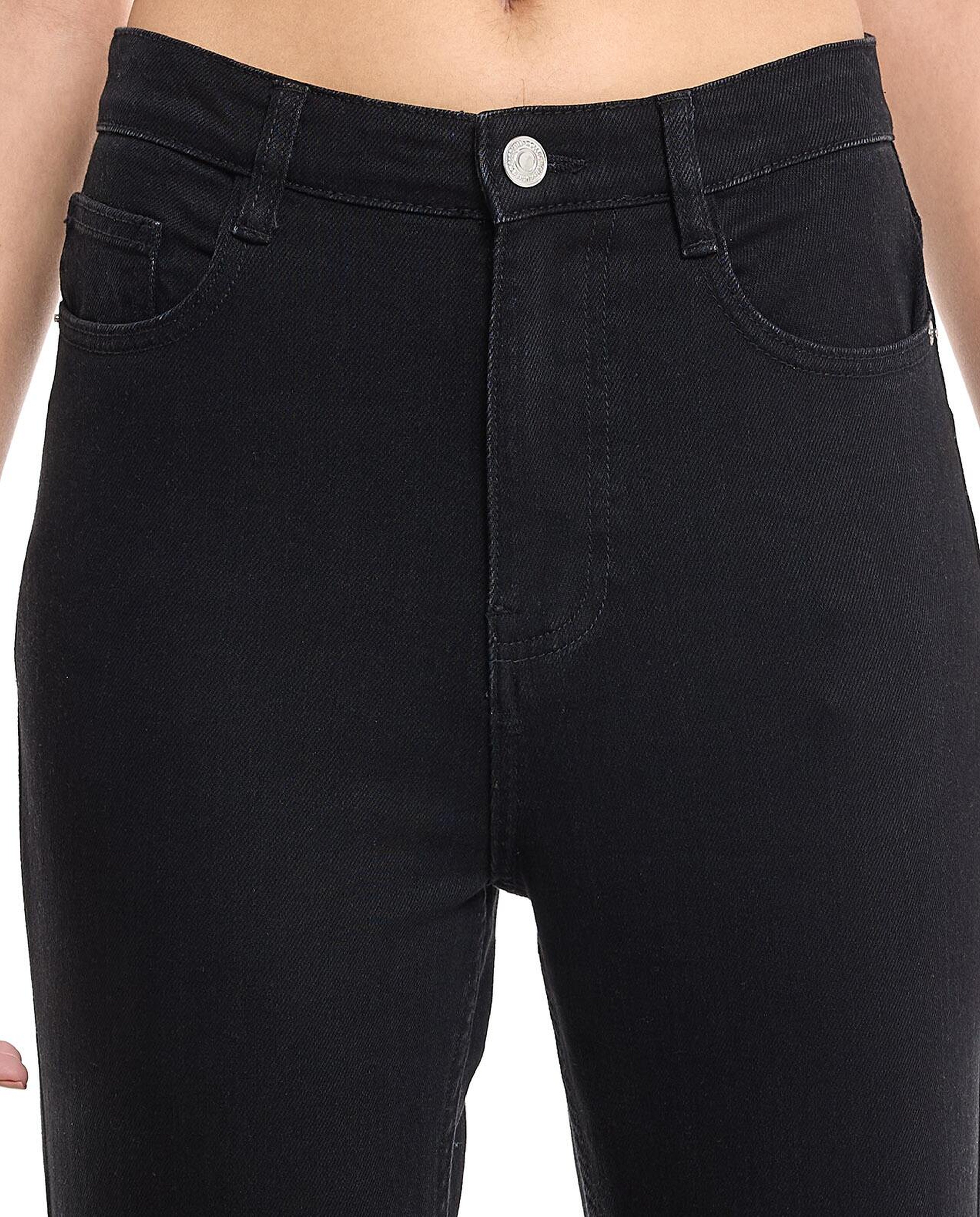 Solid Flared Jeans with Button Closure