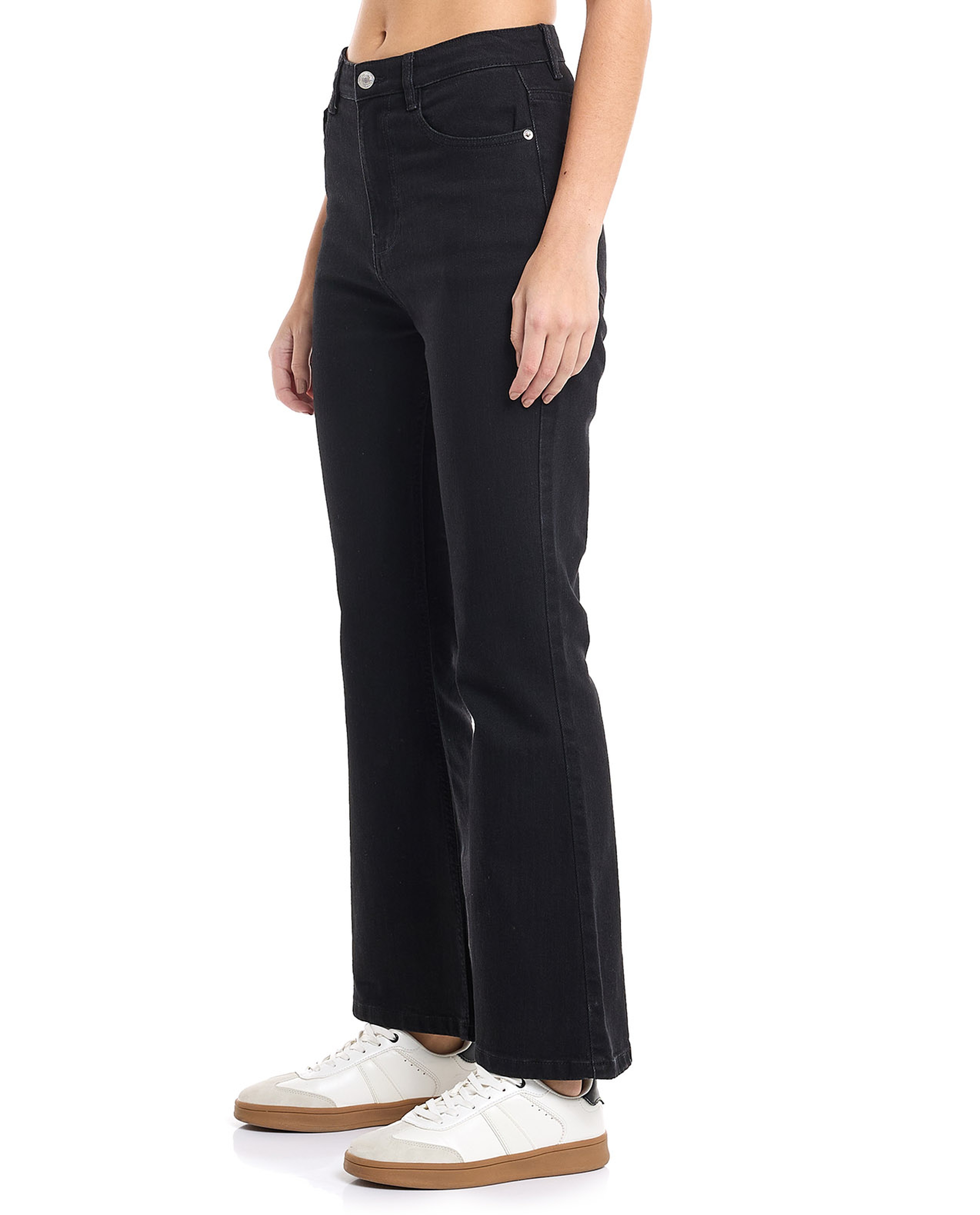 Solid Flared Jeans with Button Closure