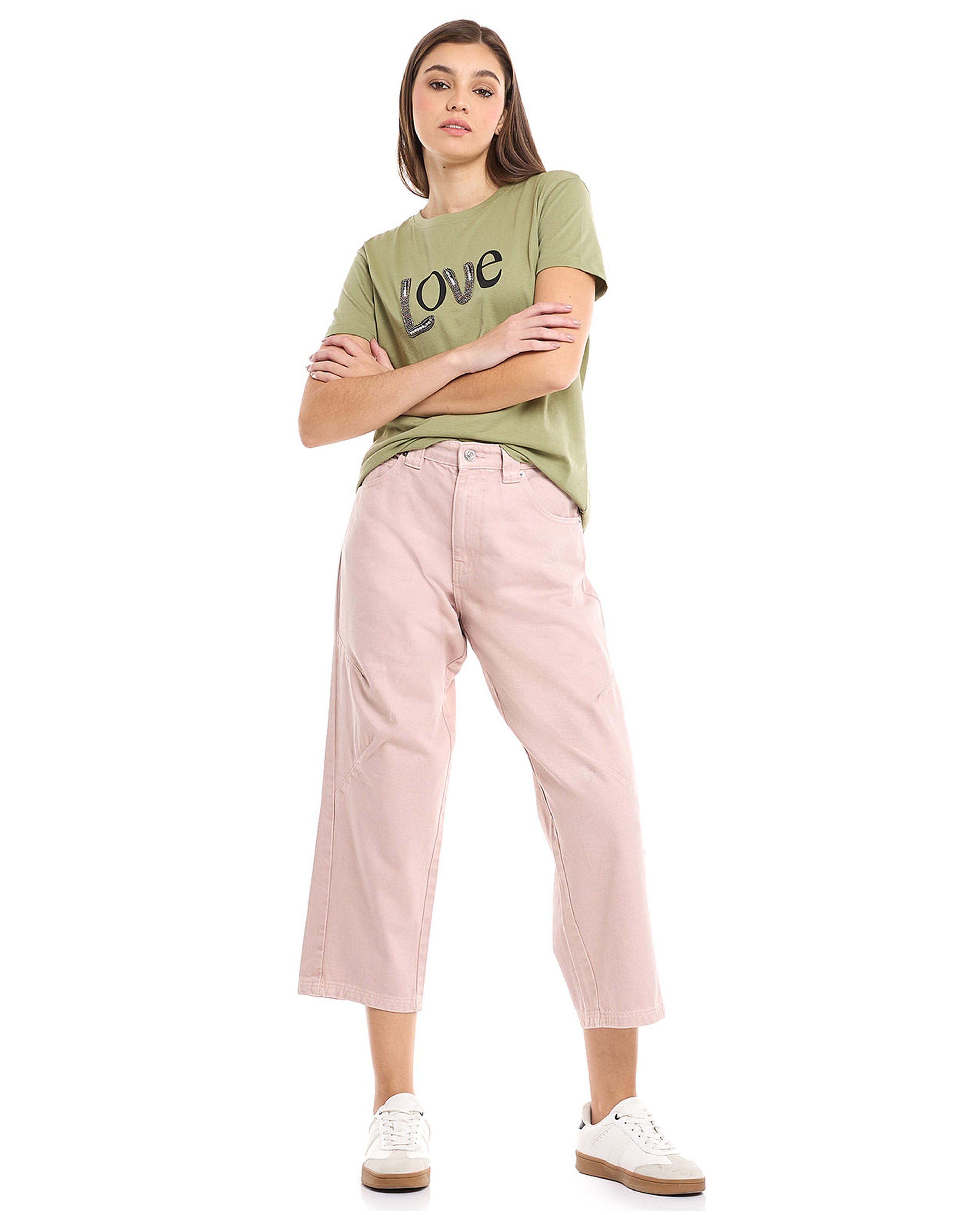 Solid Cropped Jeans with Button Closure