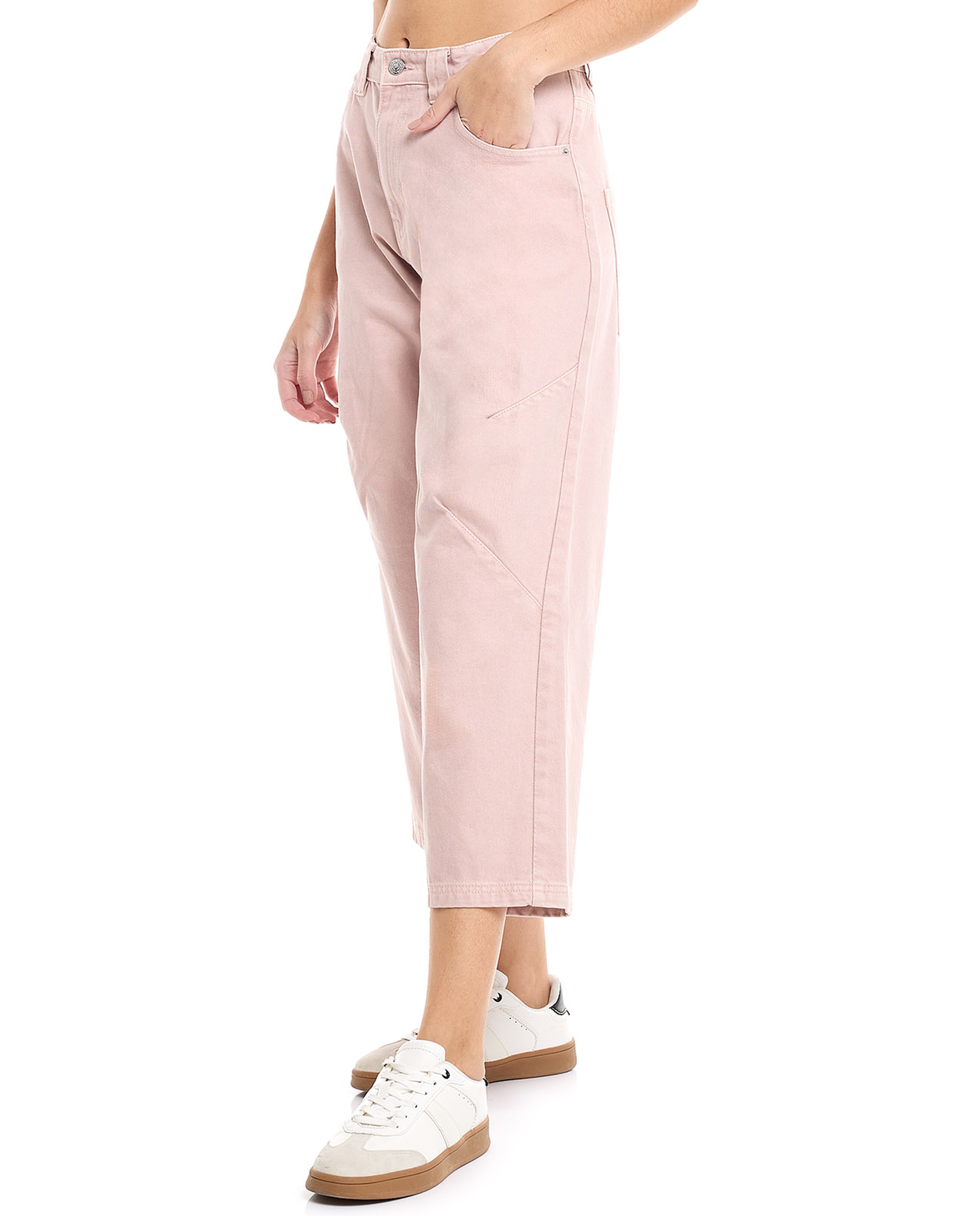 Solid Cropped Jeans with Button Closure