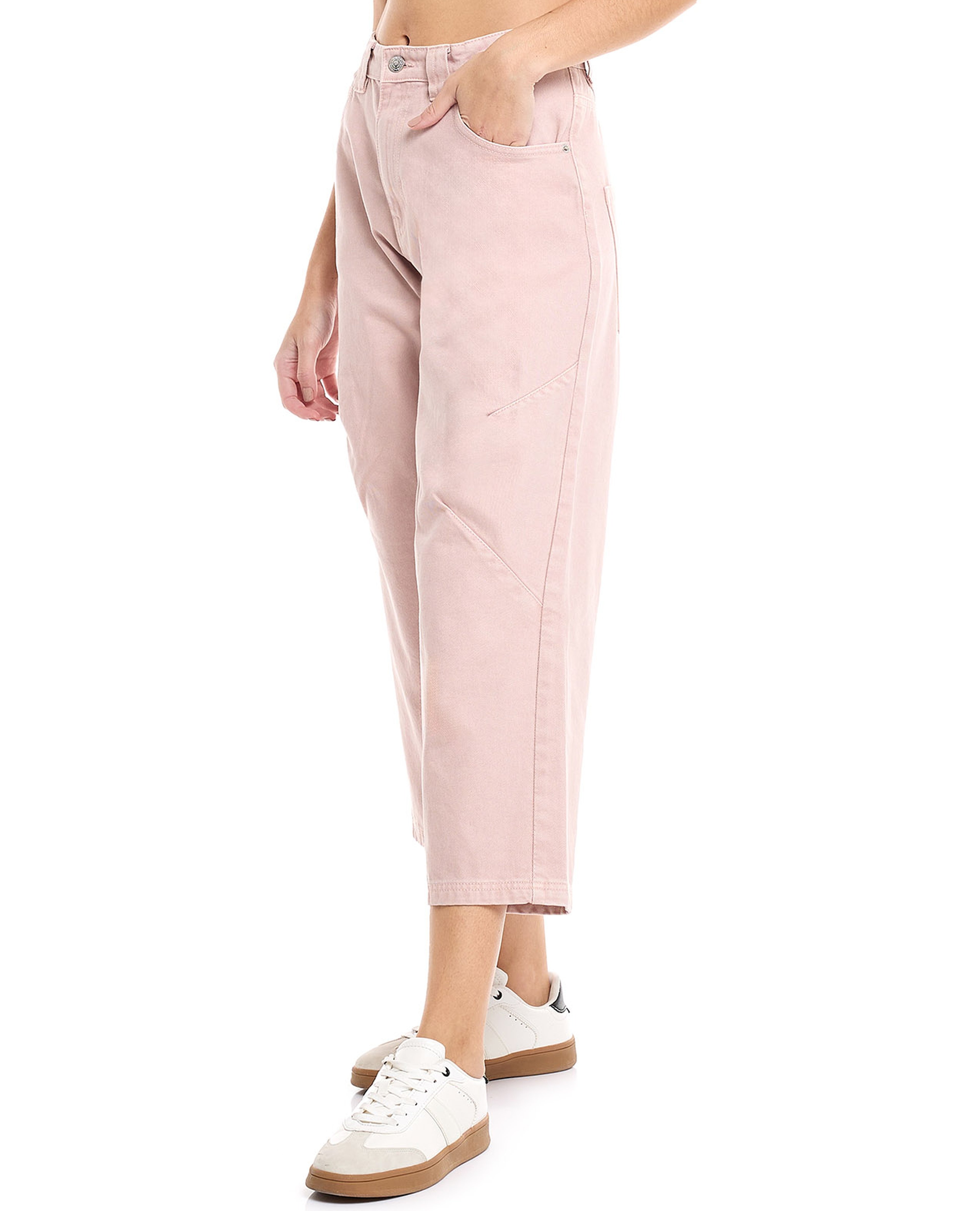 Solid Cropped Jeans with Button Closure