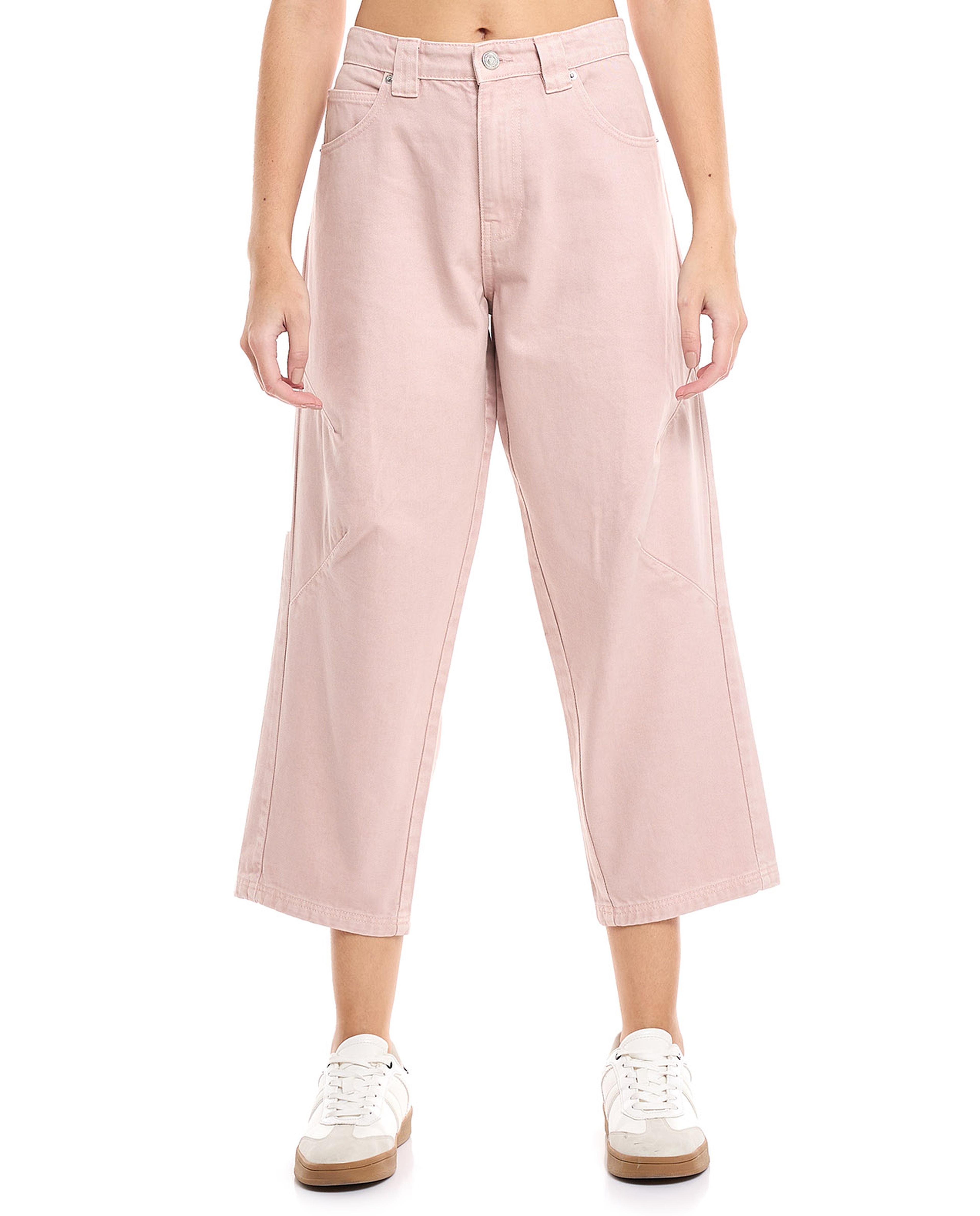 Solid Cropped Jeans with Button Closure