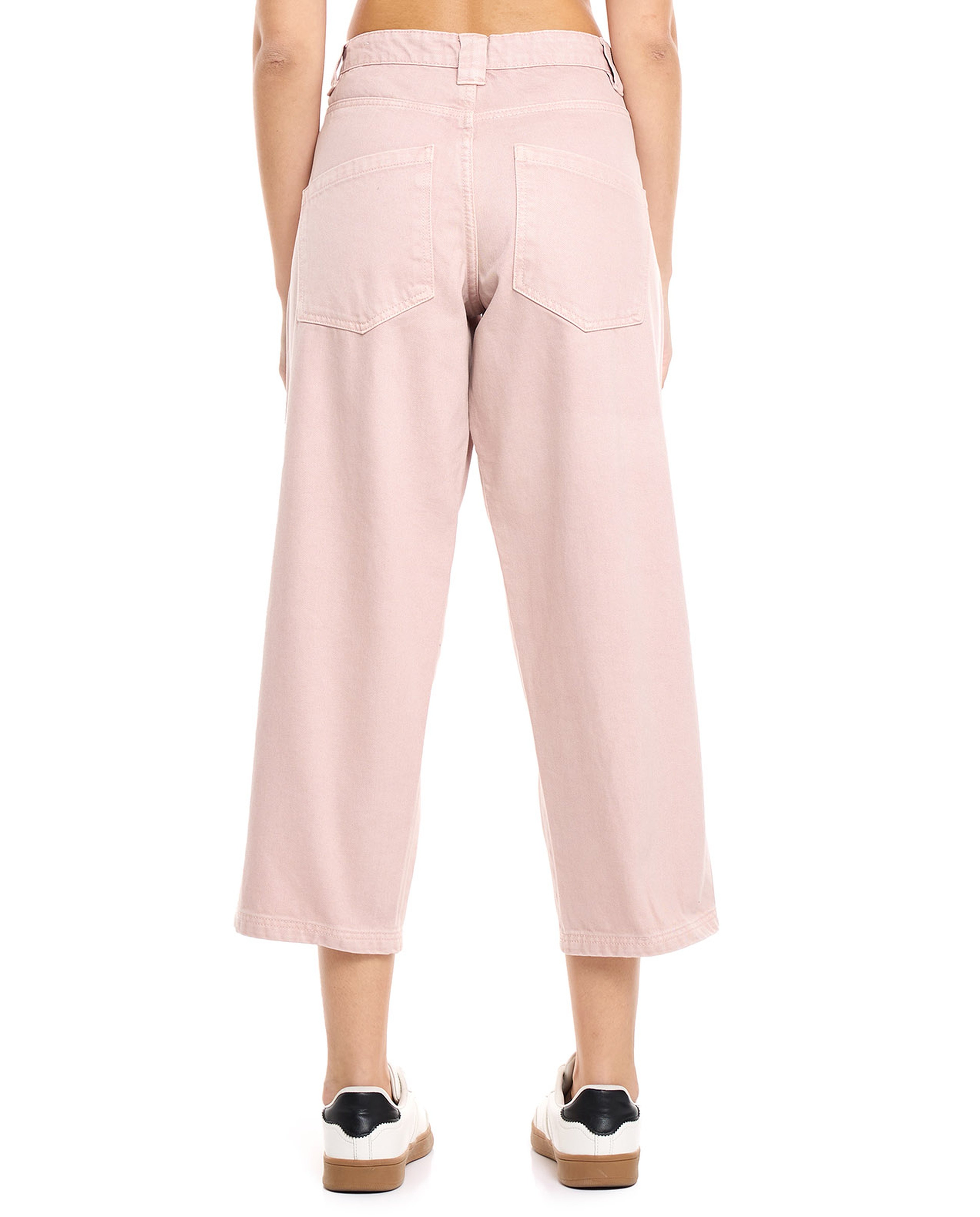 Solid Cropped Jeans with Button Closure