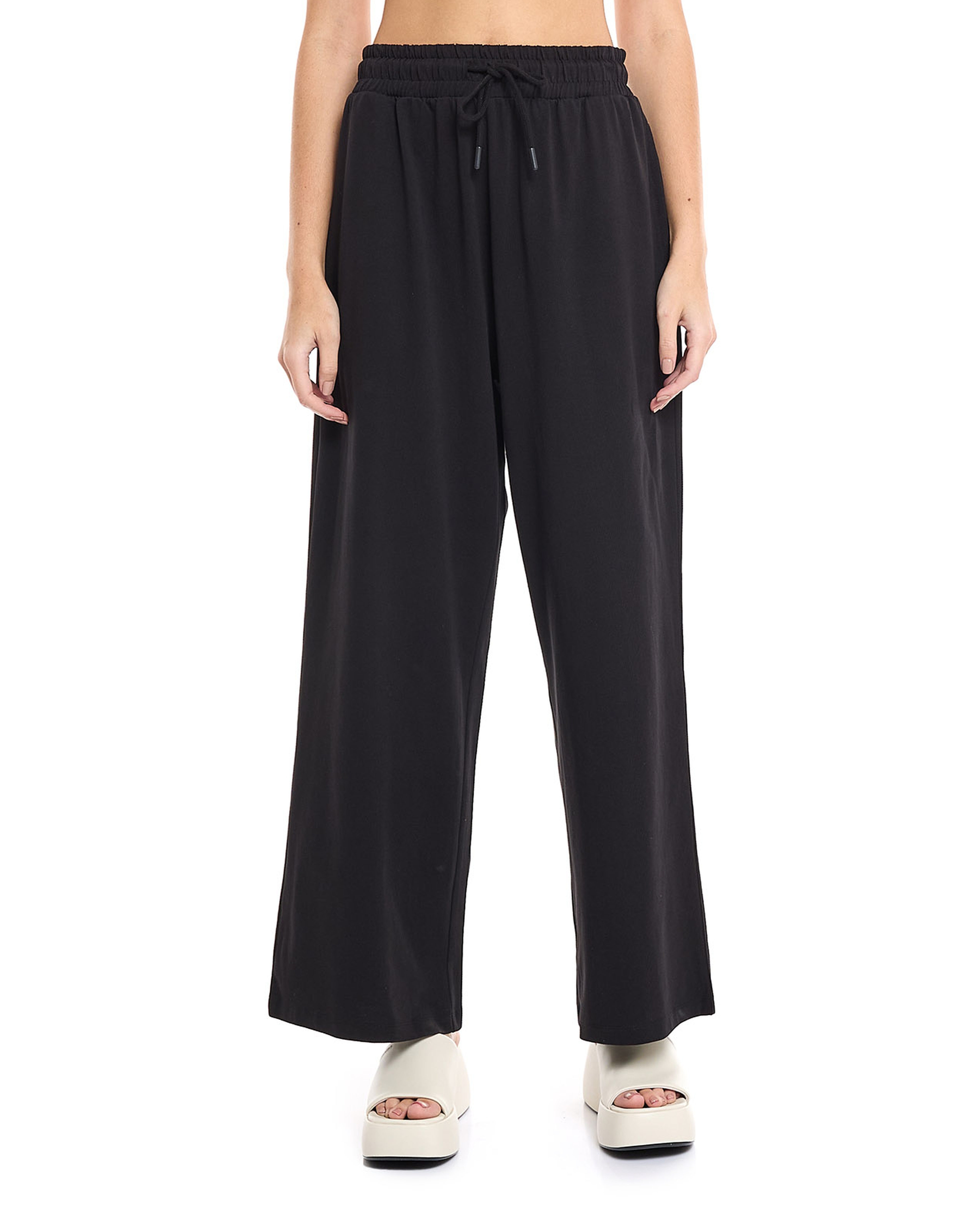 Solid Wide Leg Pants with Drawstring Waist