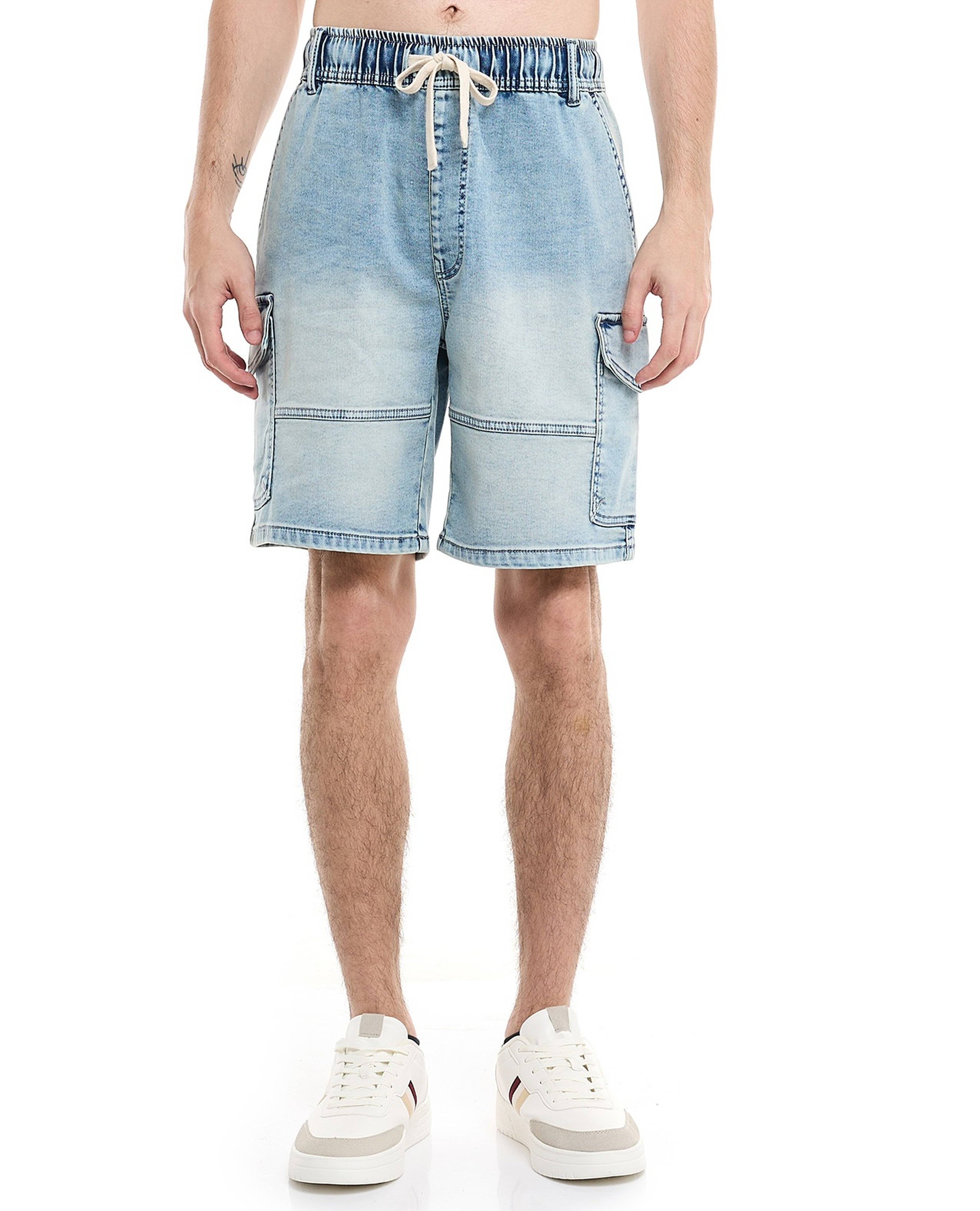 Faded Cargo Shorts with Drawstring Waist