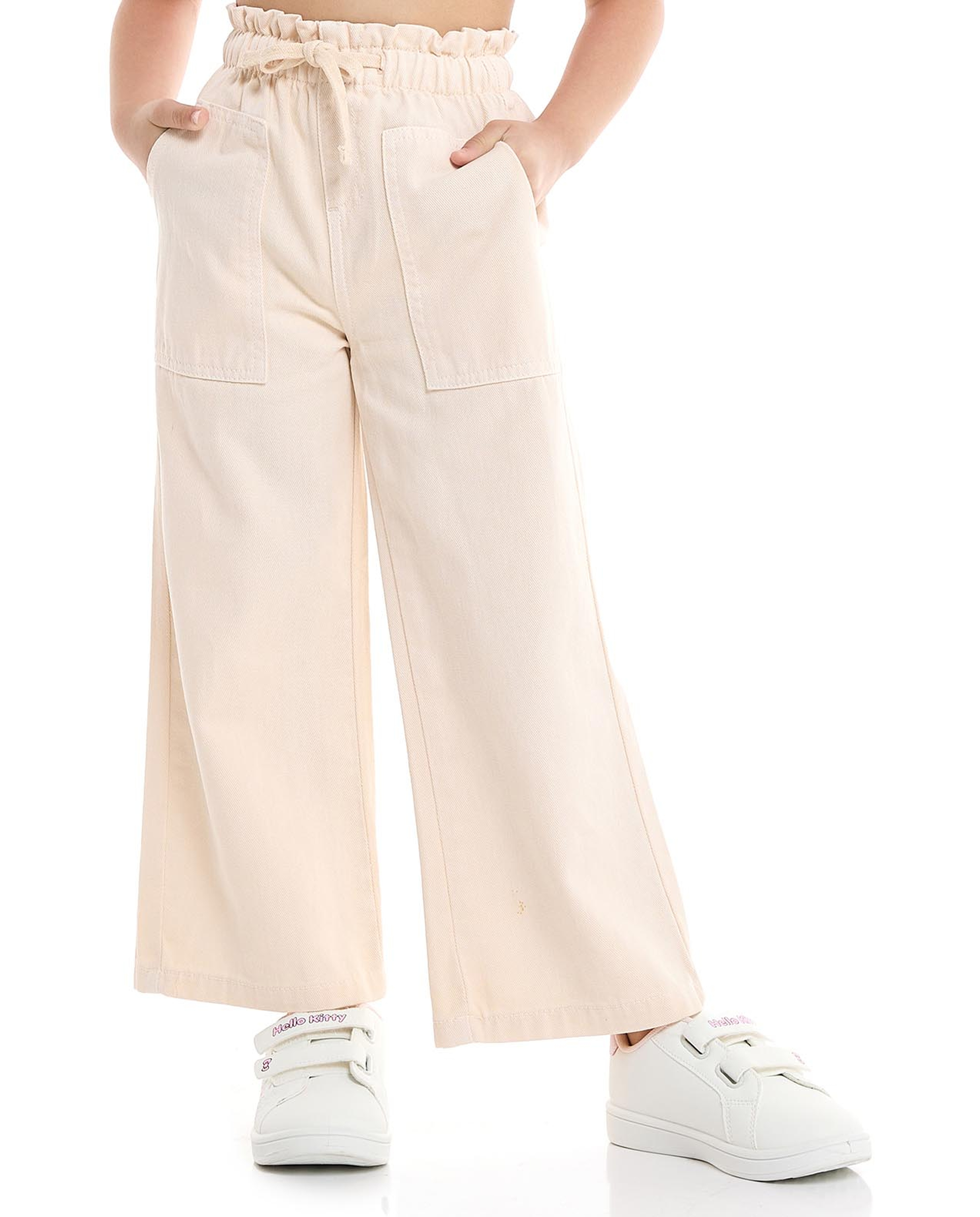 Solid Wide Leg Pants with Drawstring Waist