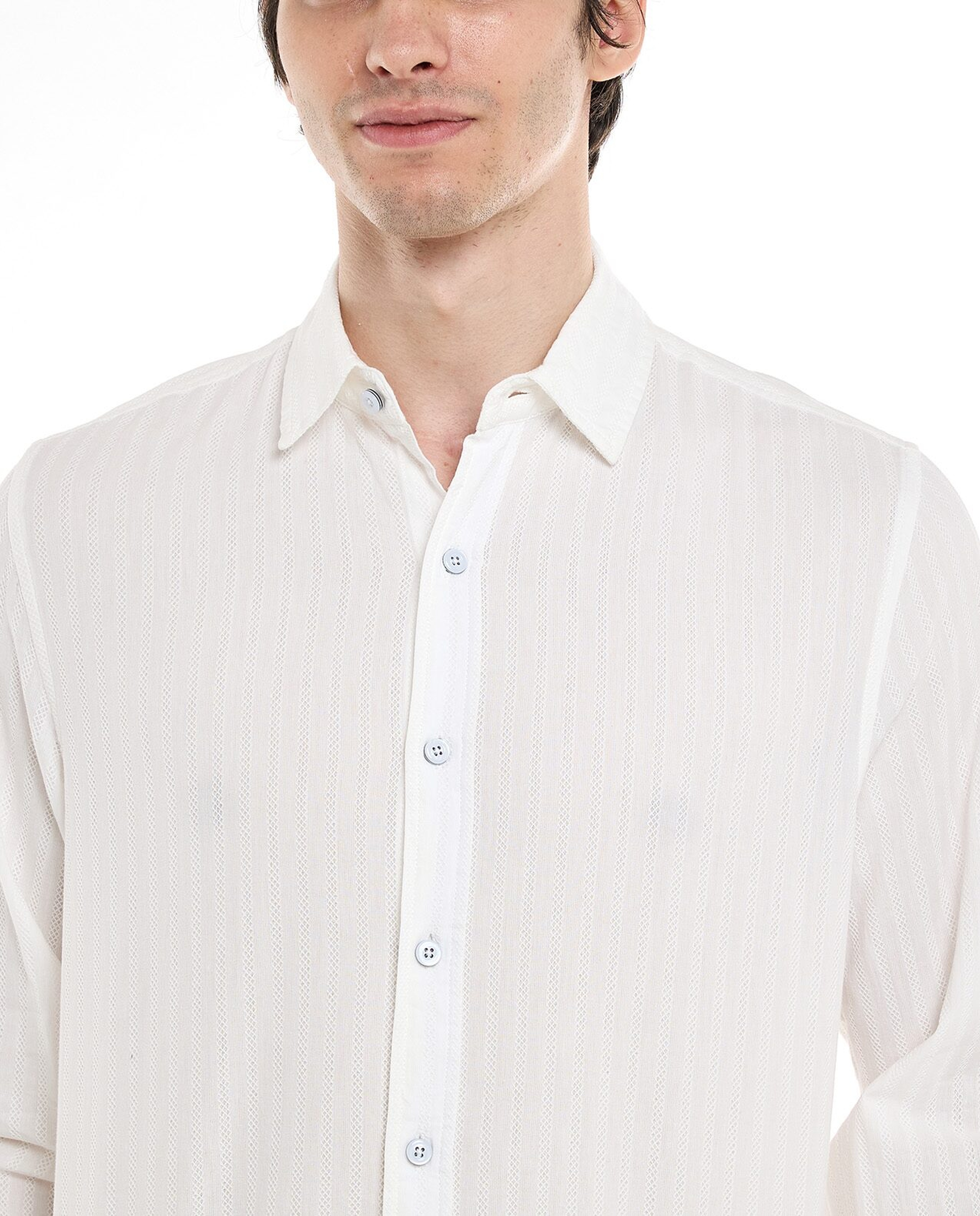Textured Shirt with Classic Collar and Long Sleeves