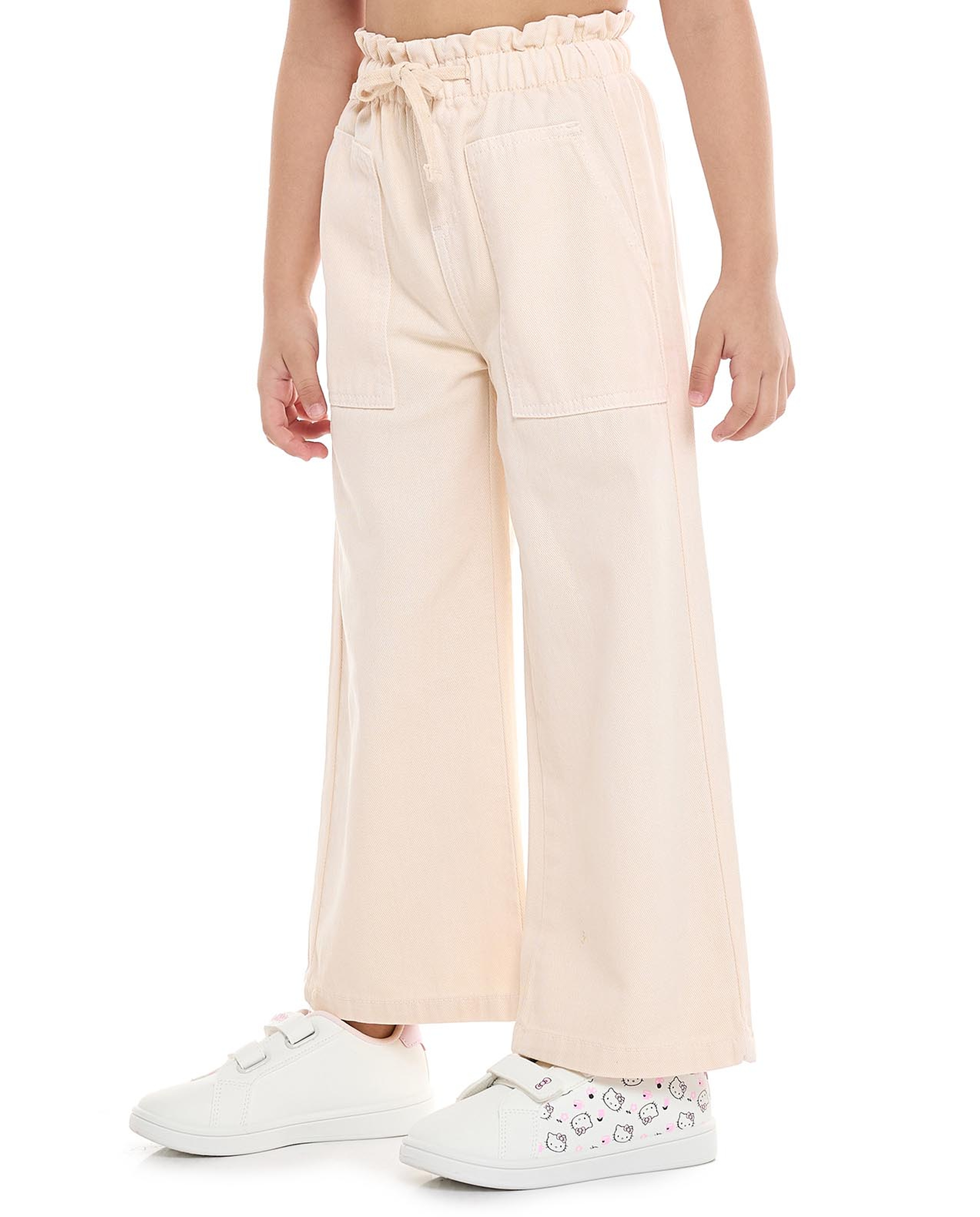 Solid Wide Leg Pants with Drawstring Waist
