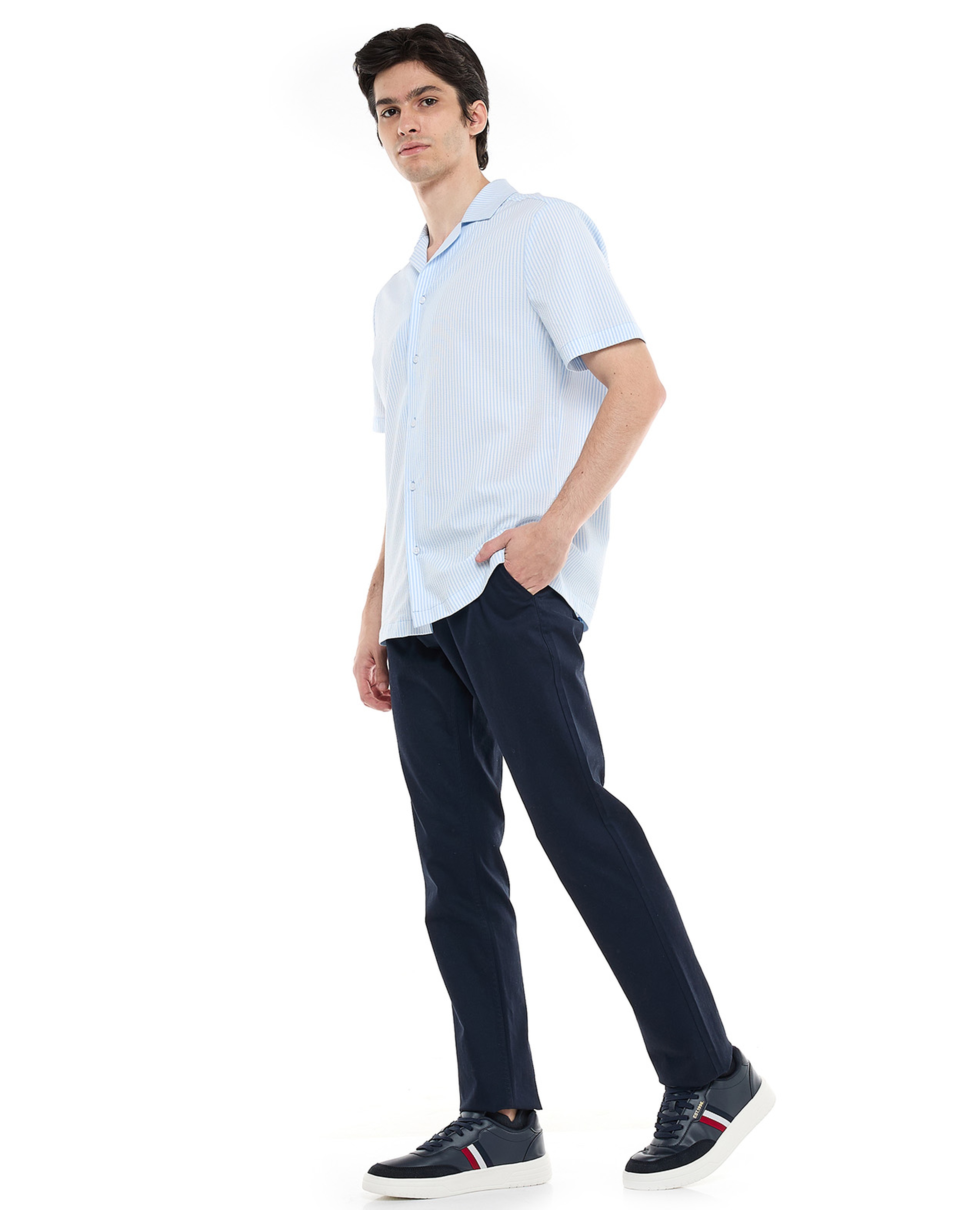 Solid Straight Fit Pants with Button Closure