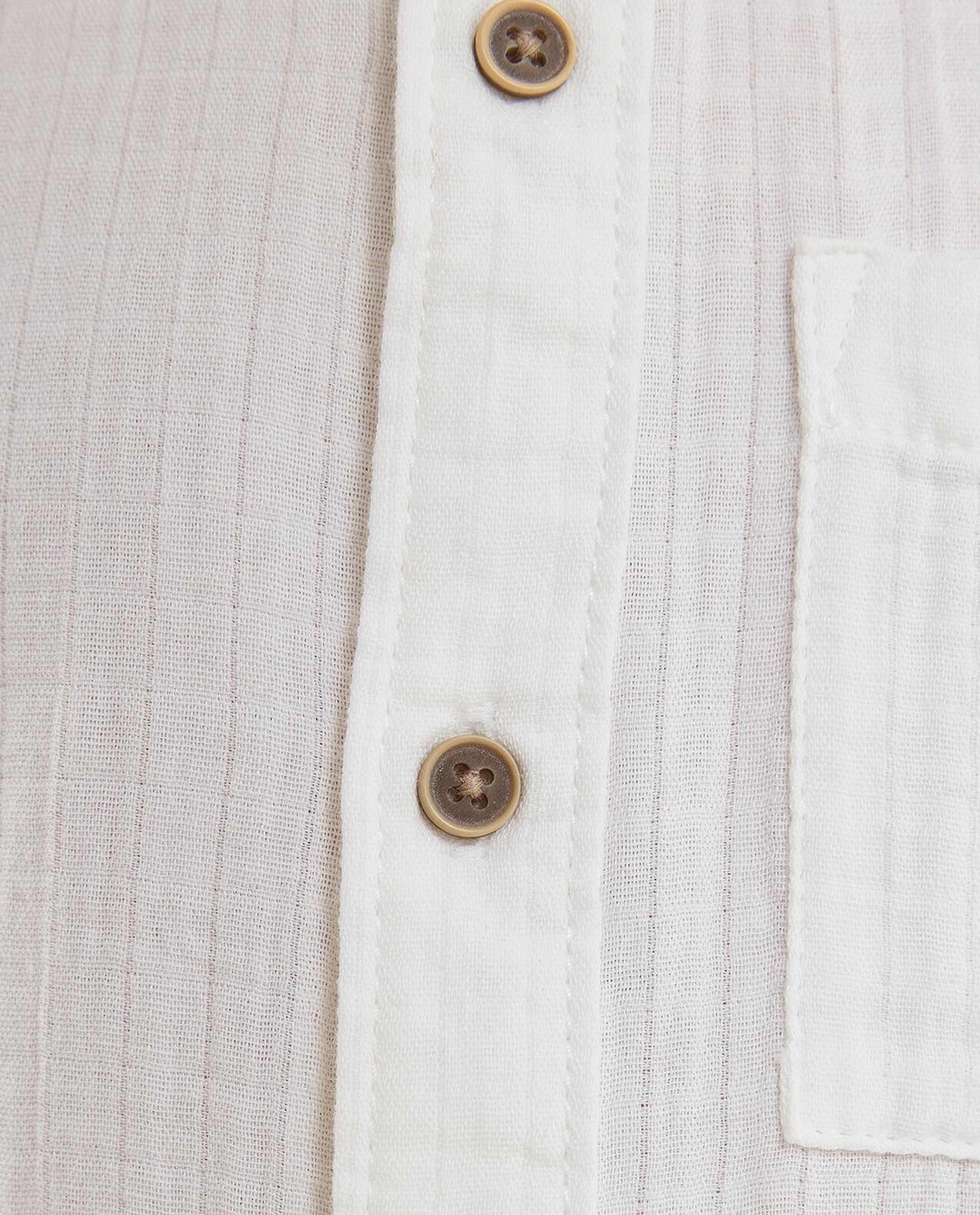 Textured Shirt with Mandarin Collar and Short Sleeves