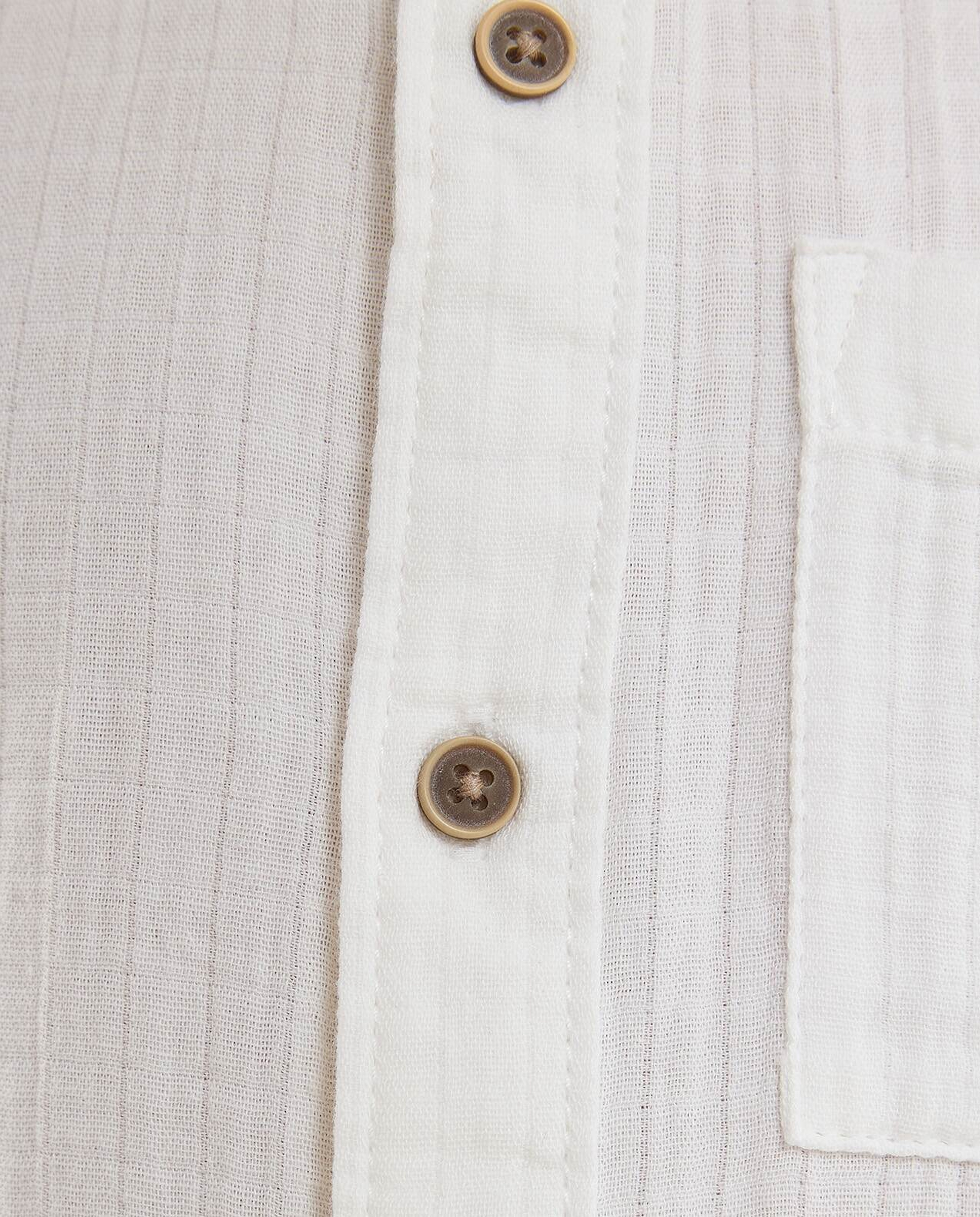 Textured Shirt with Mandarin Collar and Short Sleeves