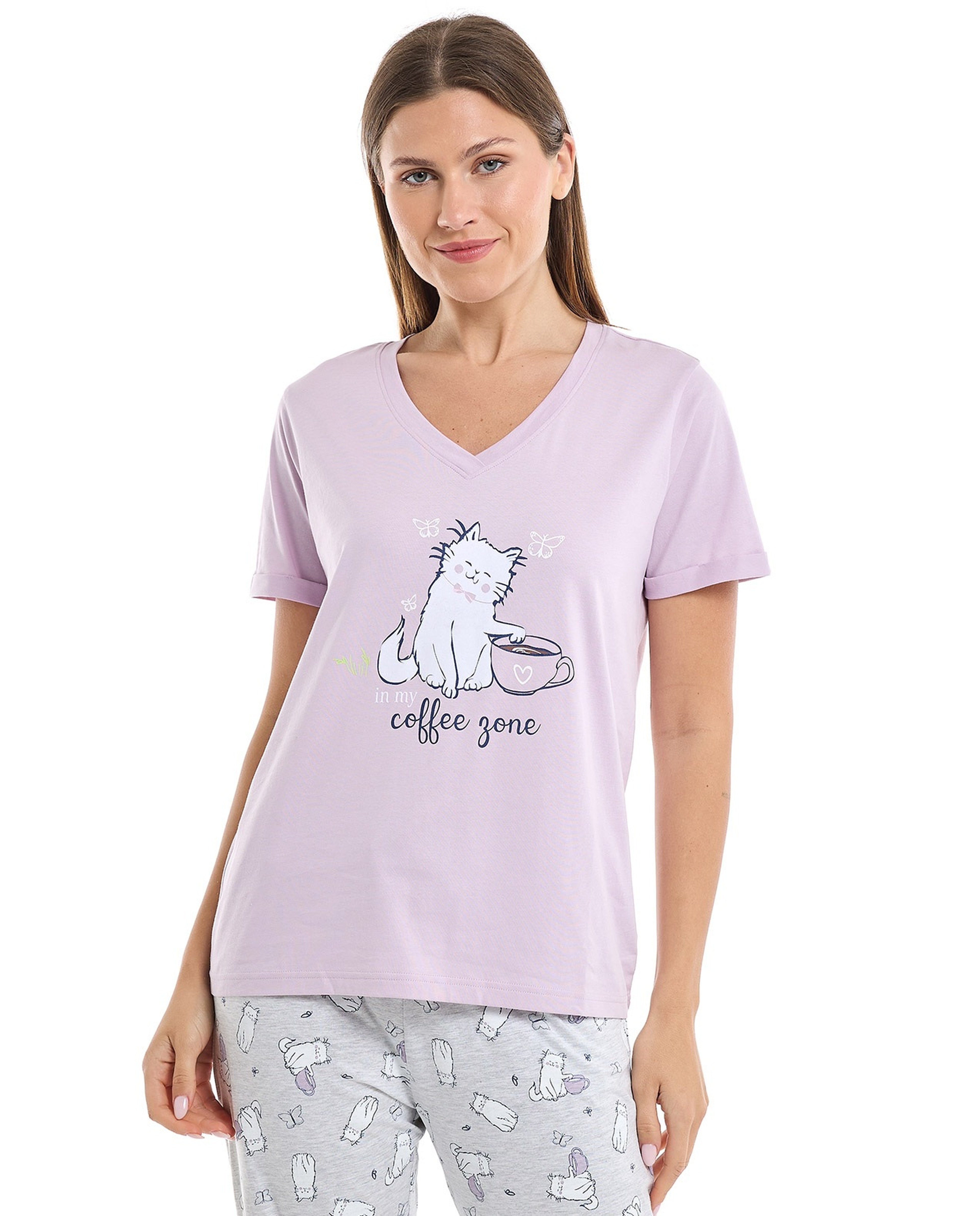 Printed Sleep T-Shirt with Short Sleeves