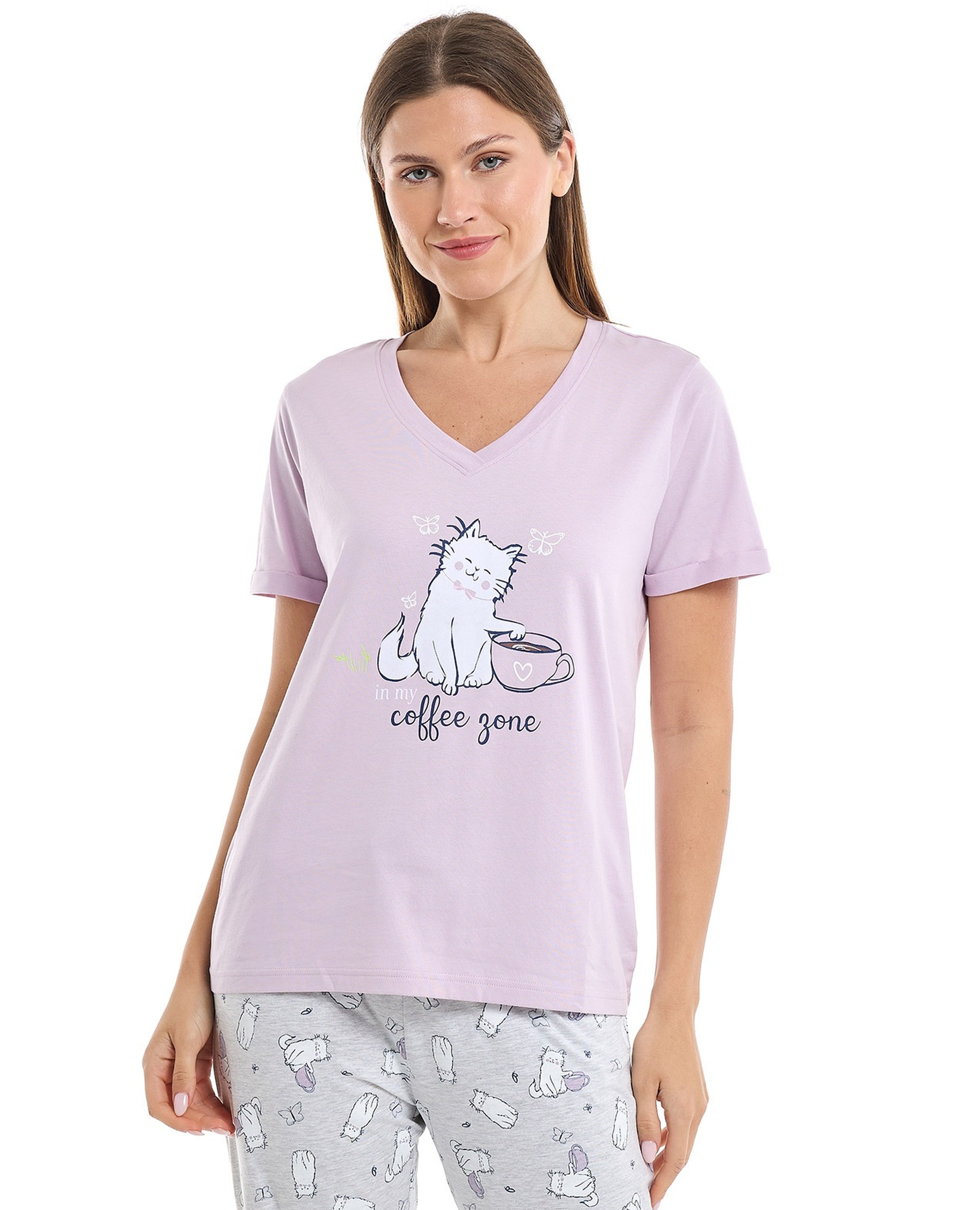 Printed Sleep T-Shirt with Short Sleeves