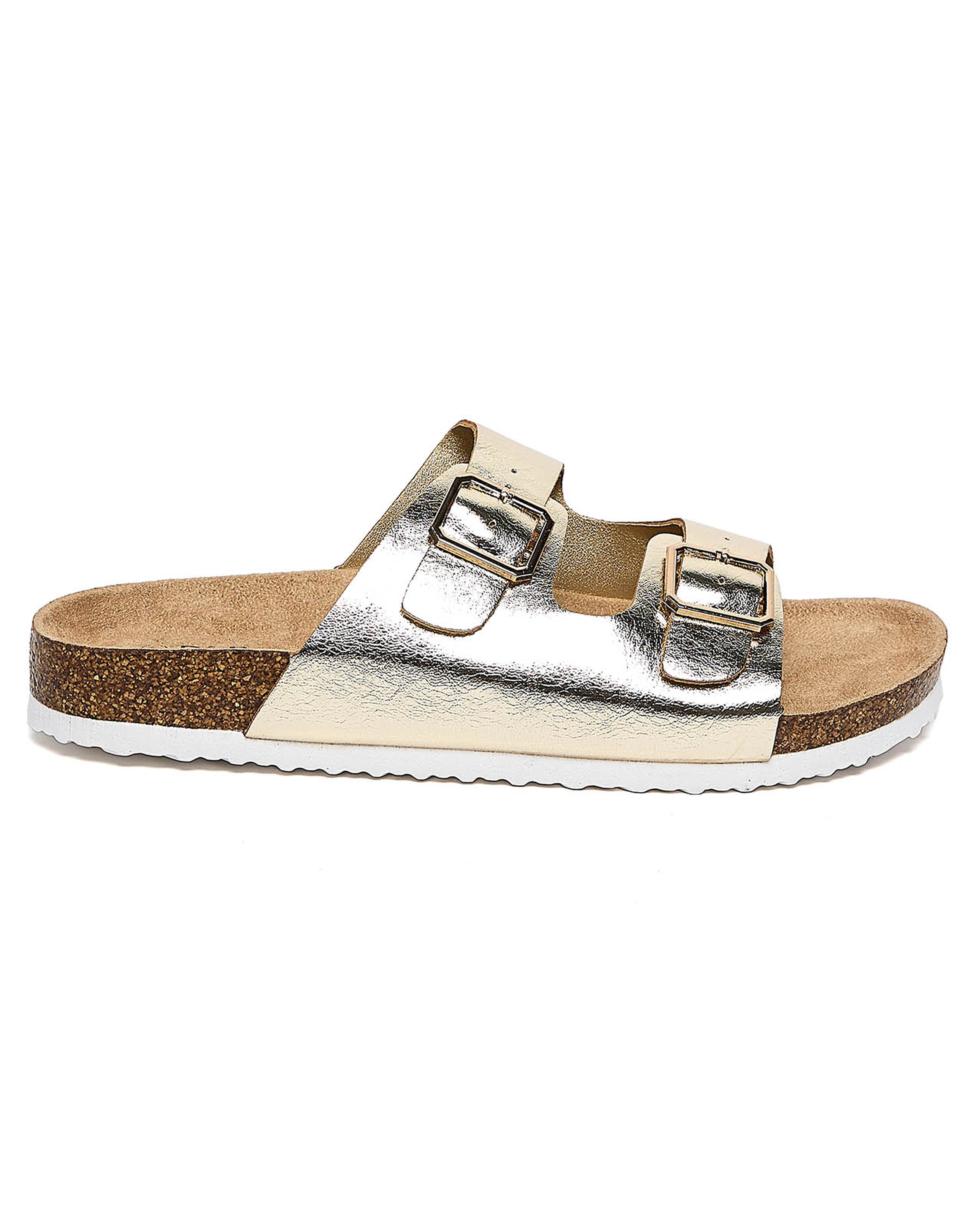 Metallic Buckle Detail Comfort Sandals
