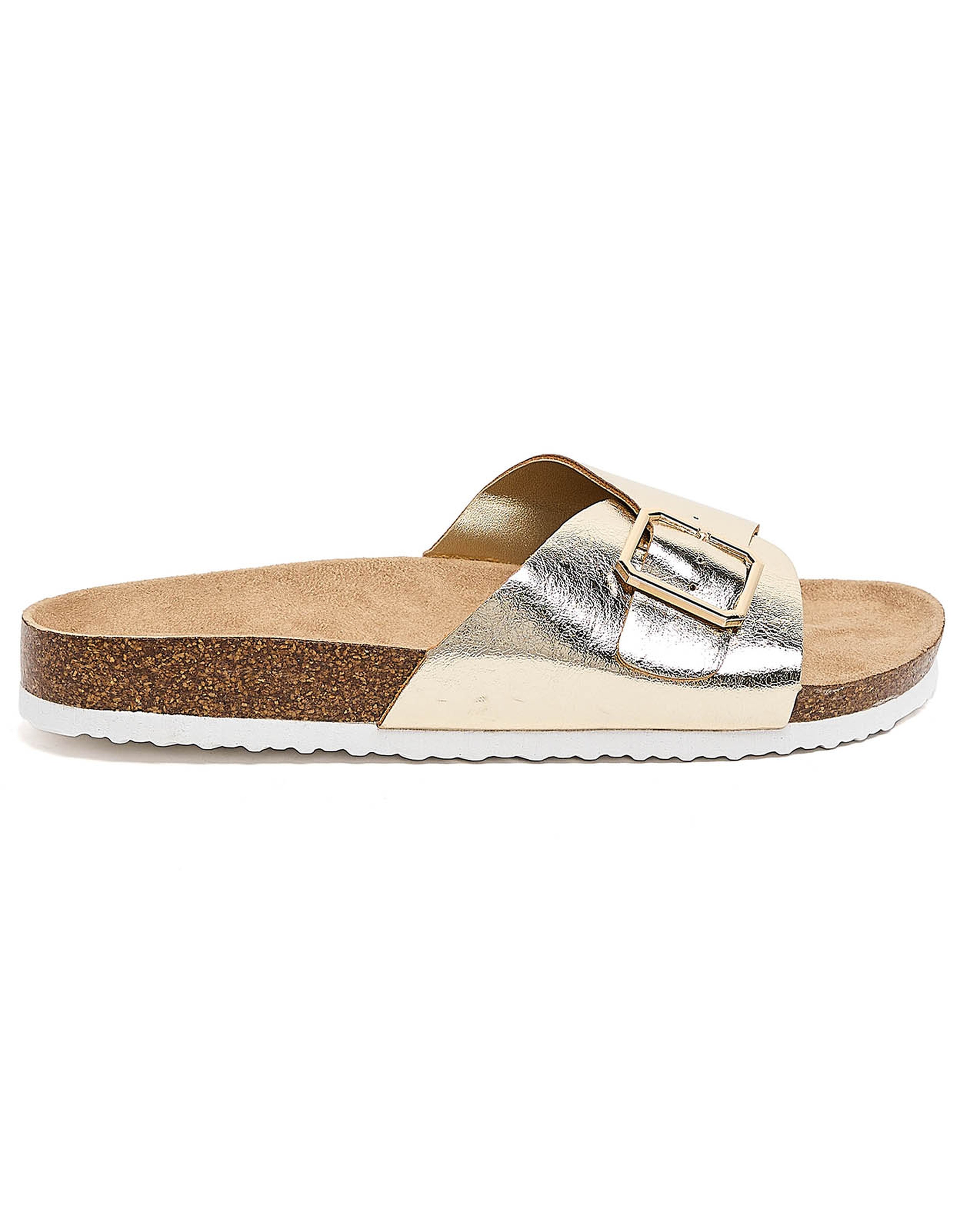 Metallic Buckle Detail Comfort Sandals