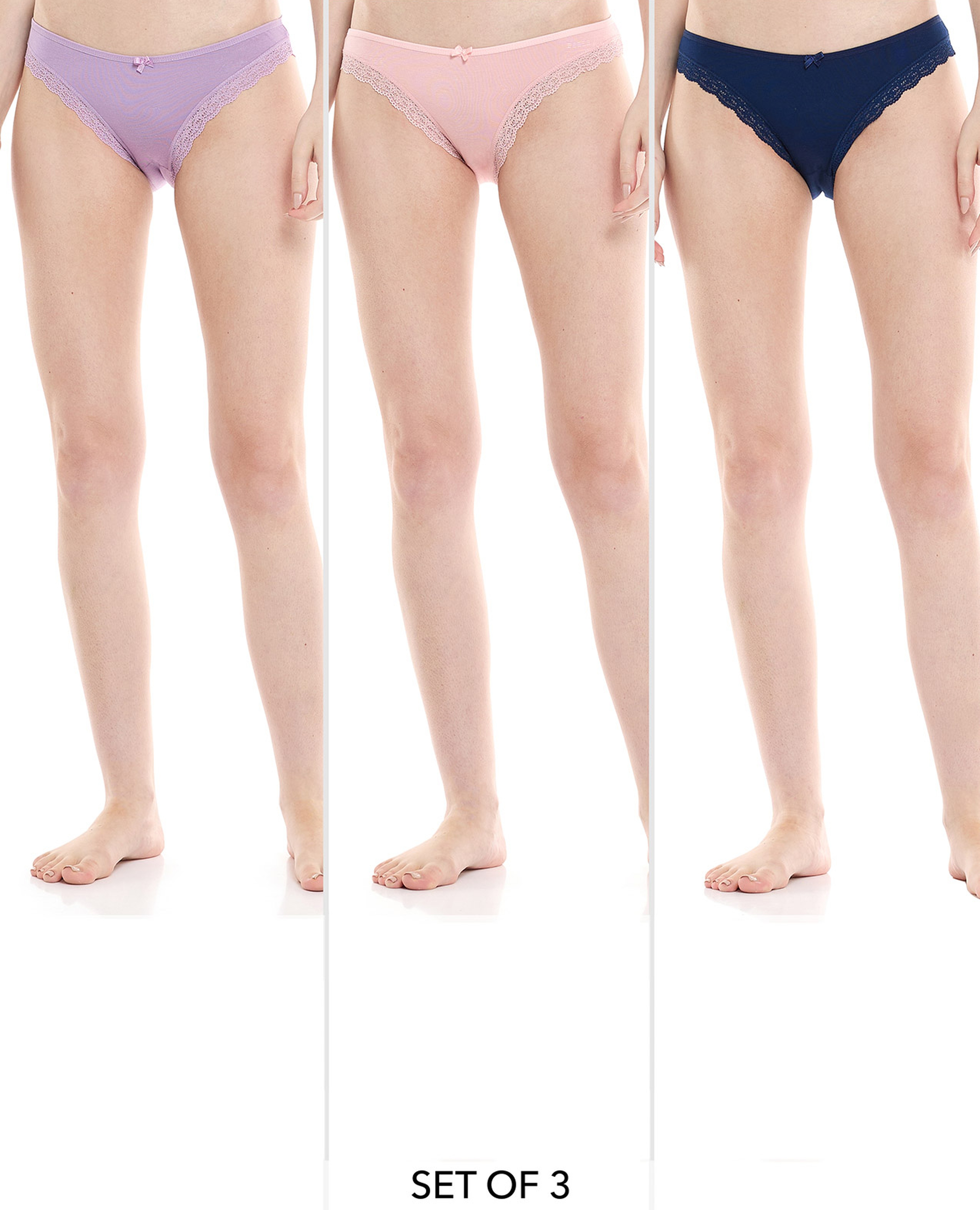 سراويل برازيلية بحافة دانتيل - 3 قطع