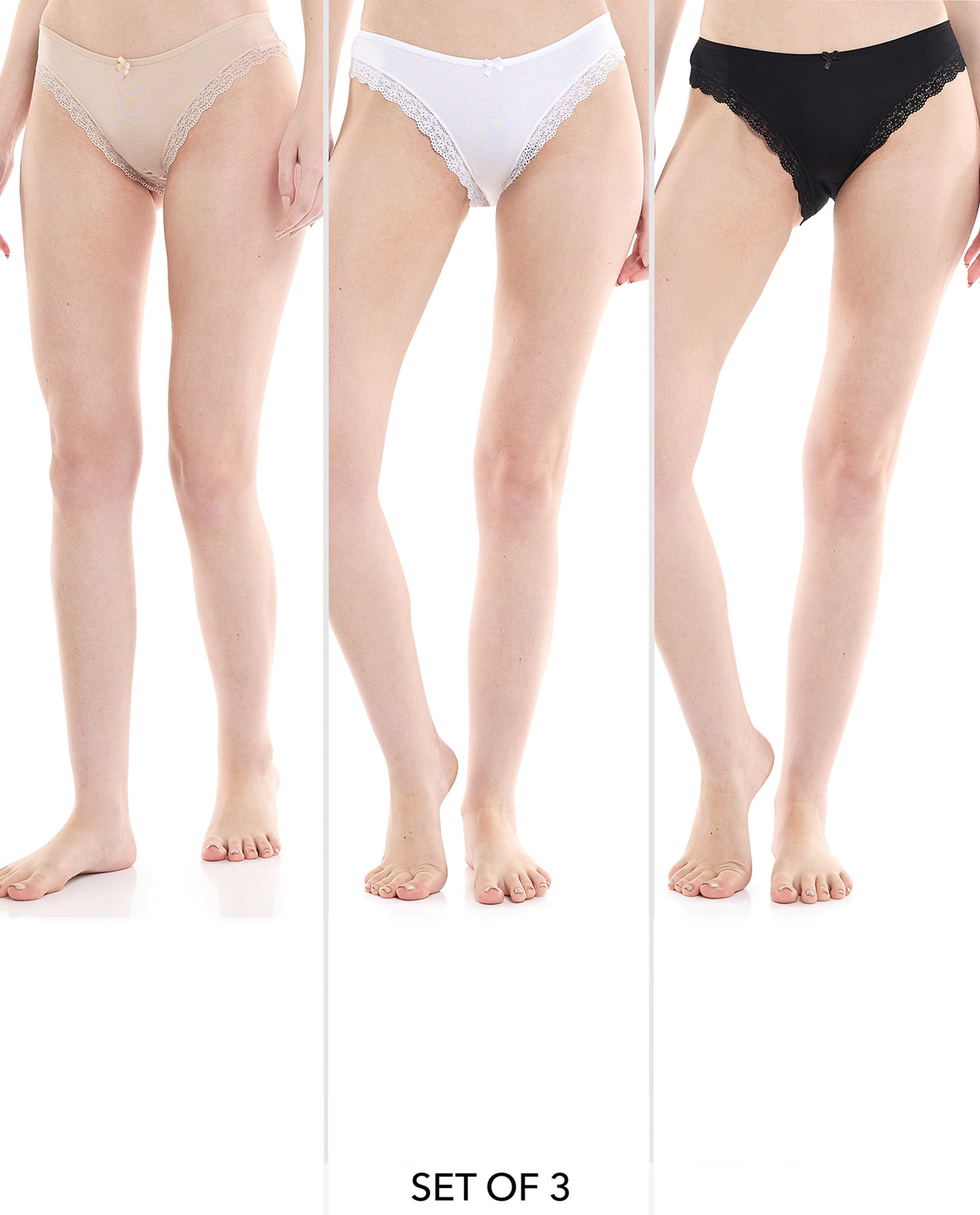 Pack of 3 Lace Trim Brazilian Briefs