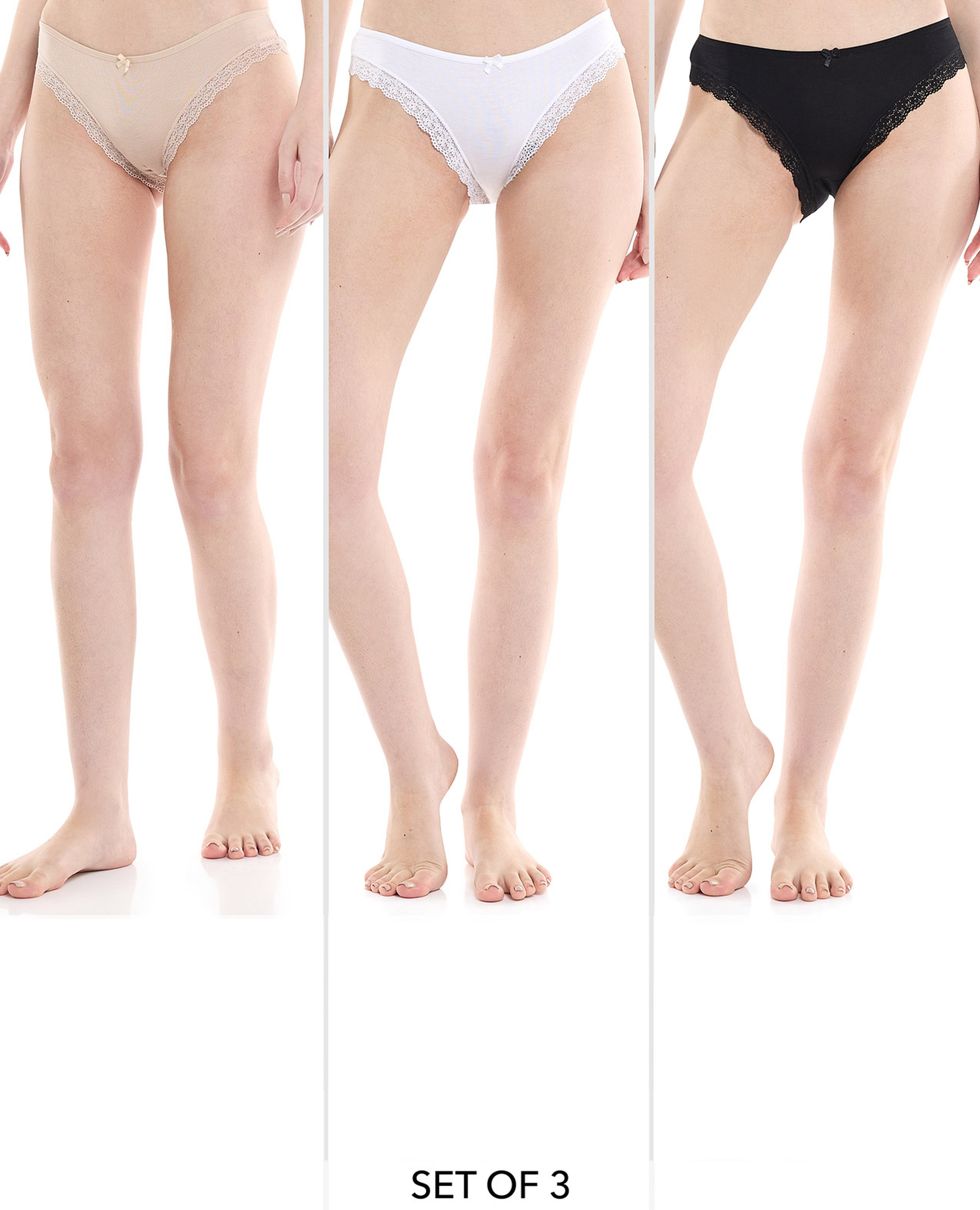 Pack of 3 Lace Trim Brazilian Briefs