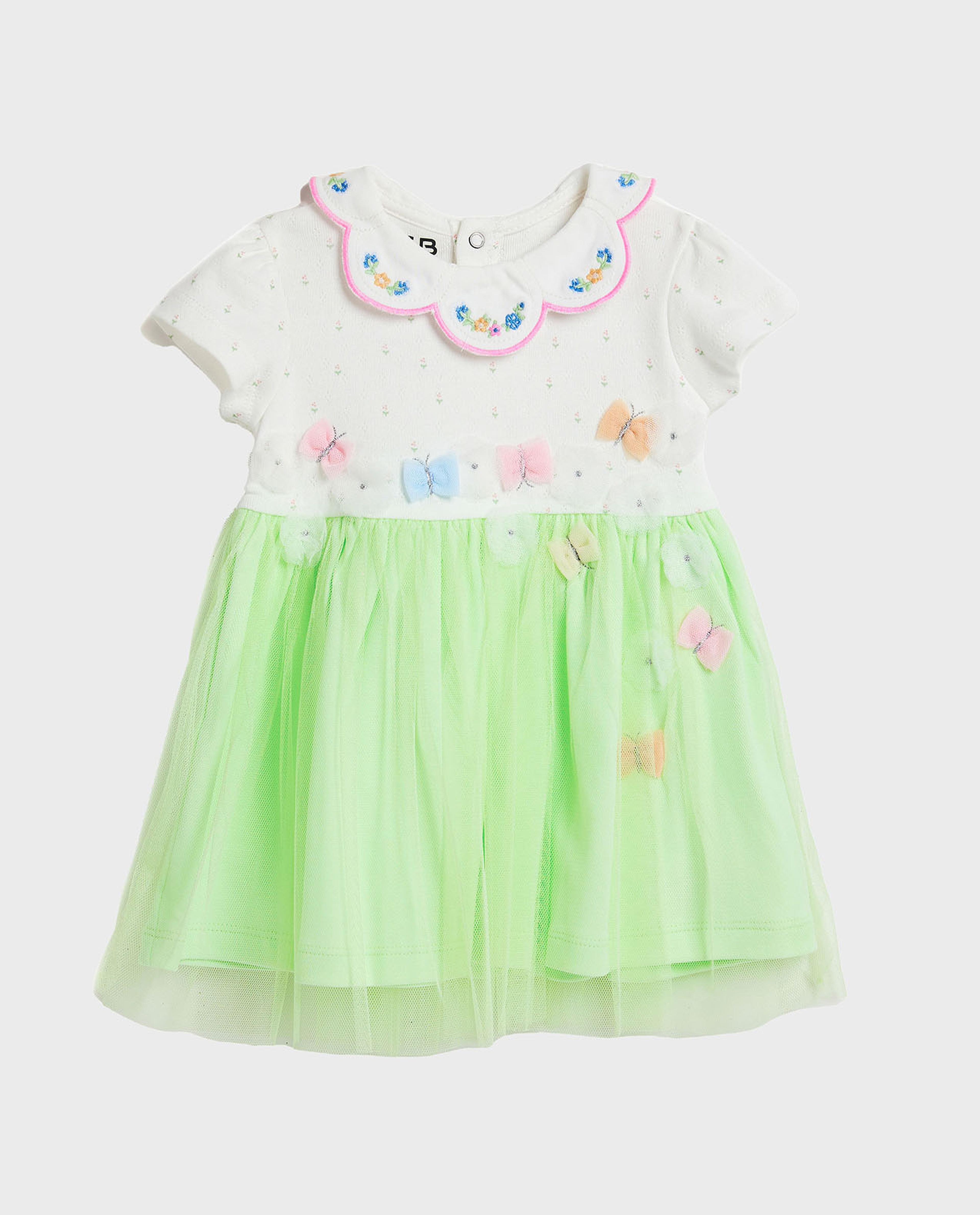 Embroidered Fit and Flare Dress with Short Sleeves