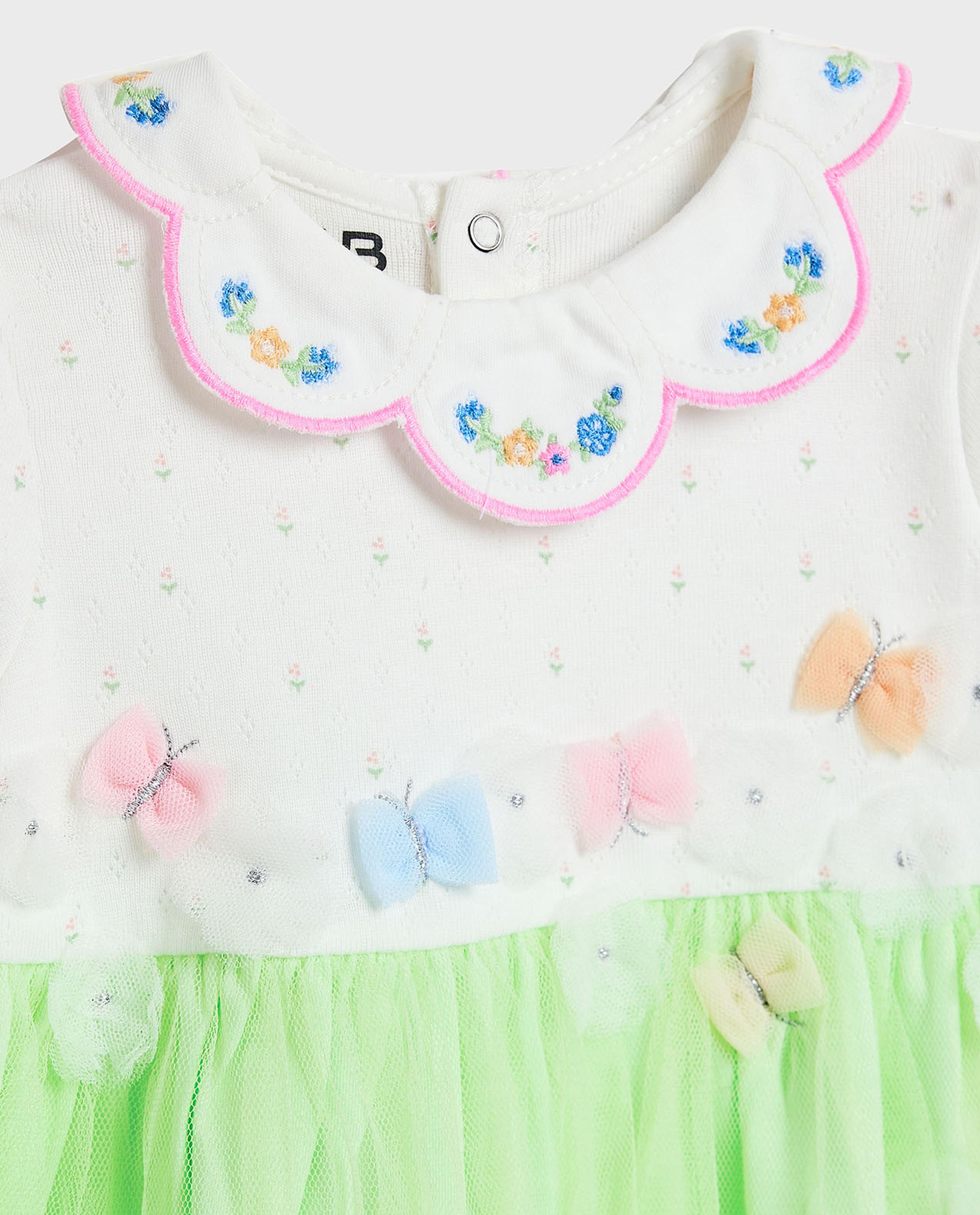 Embroidered Fit and Flare Dress with Short Sleeves