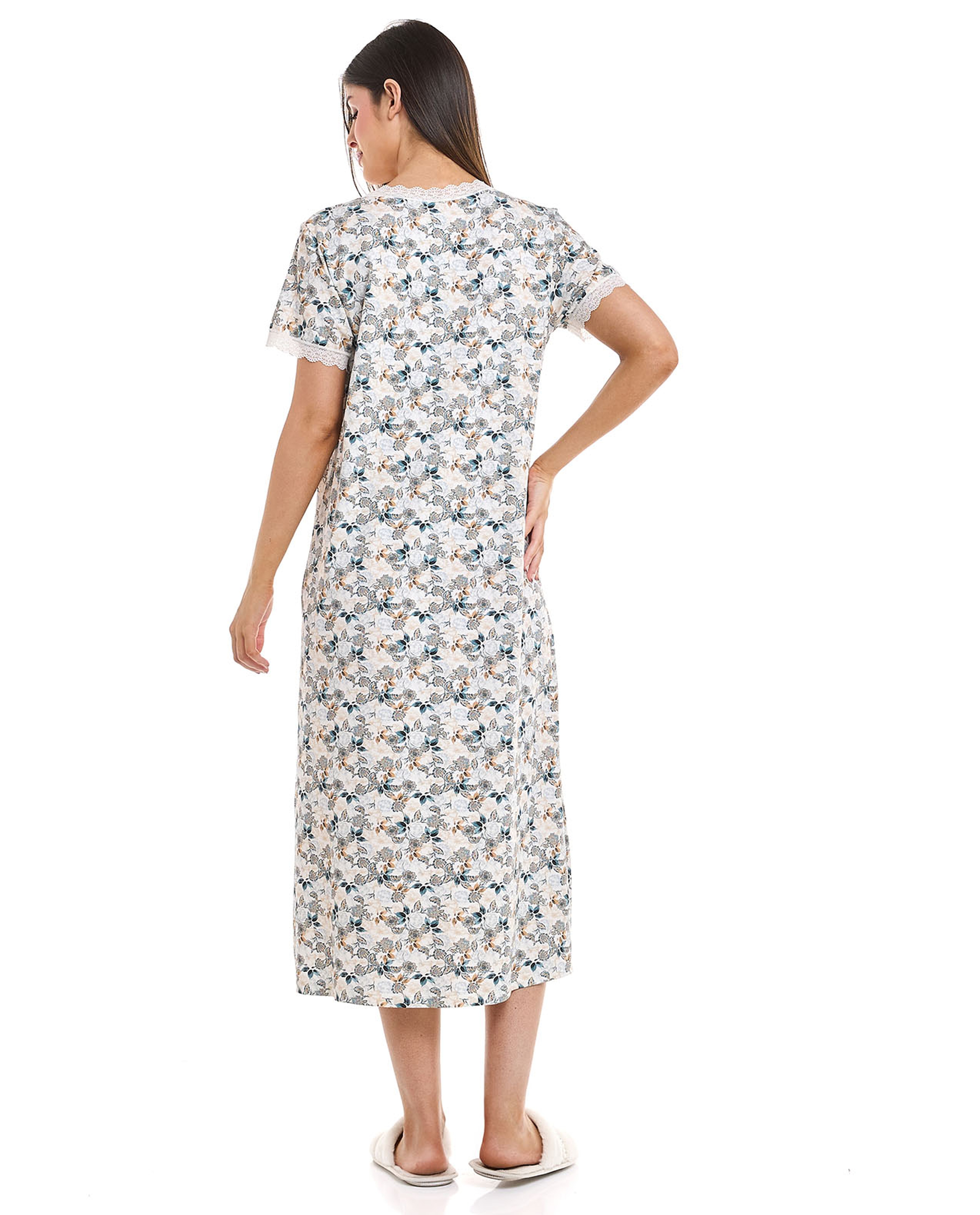 Printed Nightdress with Short Sleeves