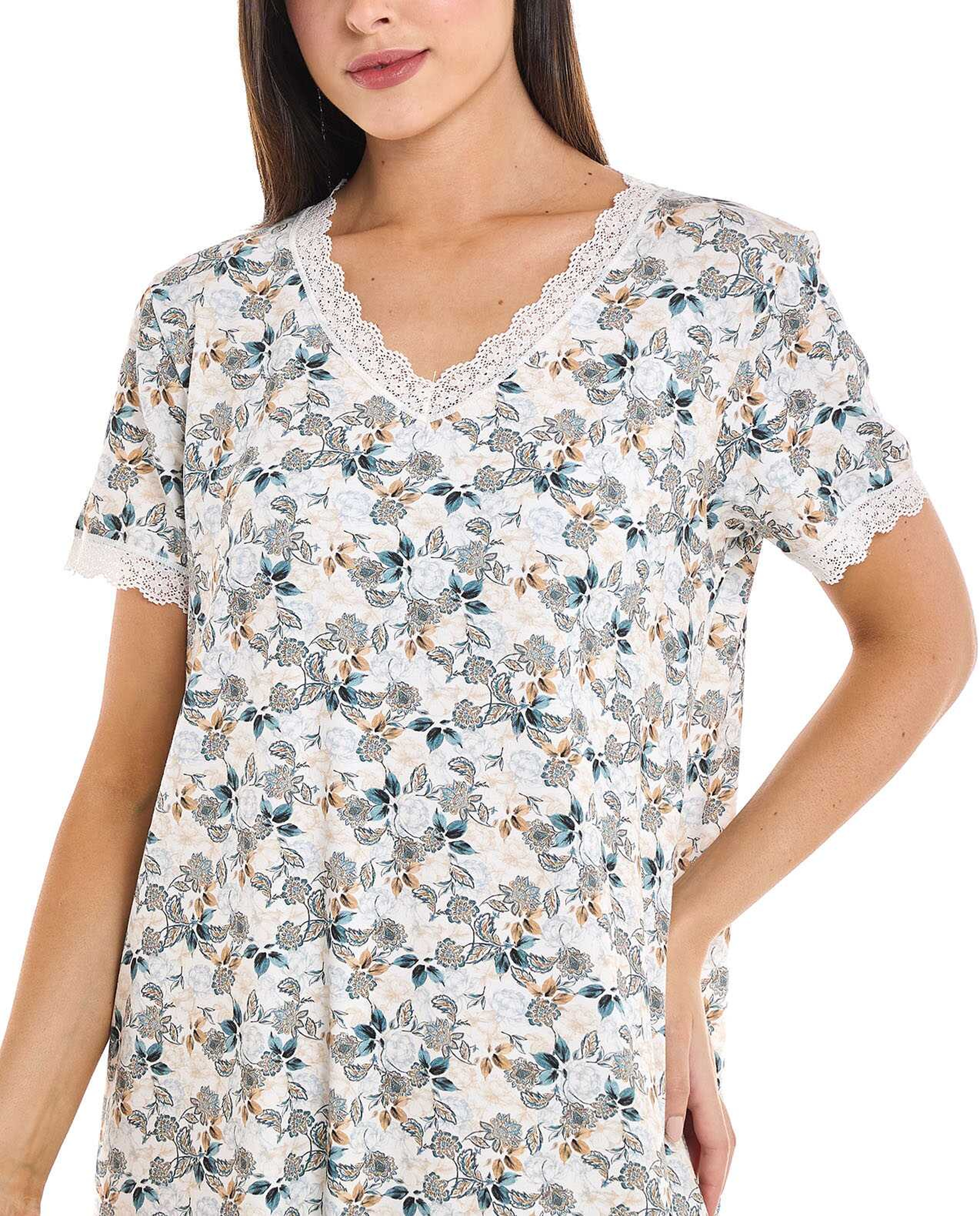 Printed Nightdress with Short Sleeves
