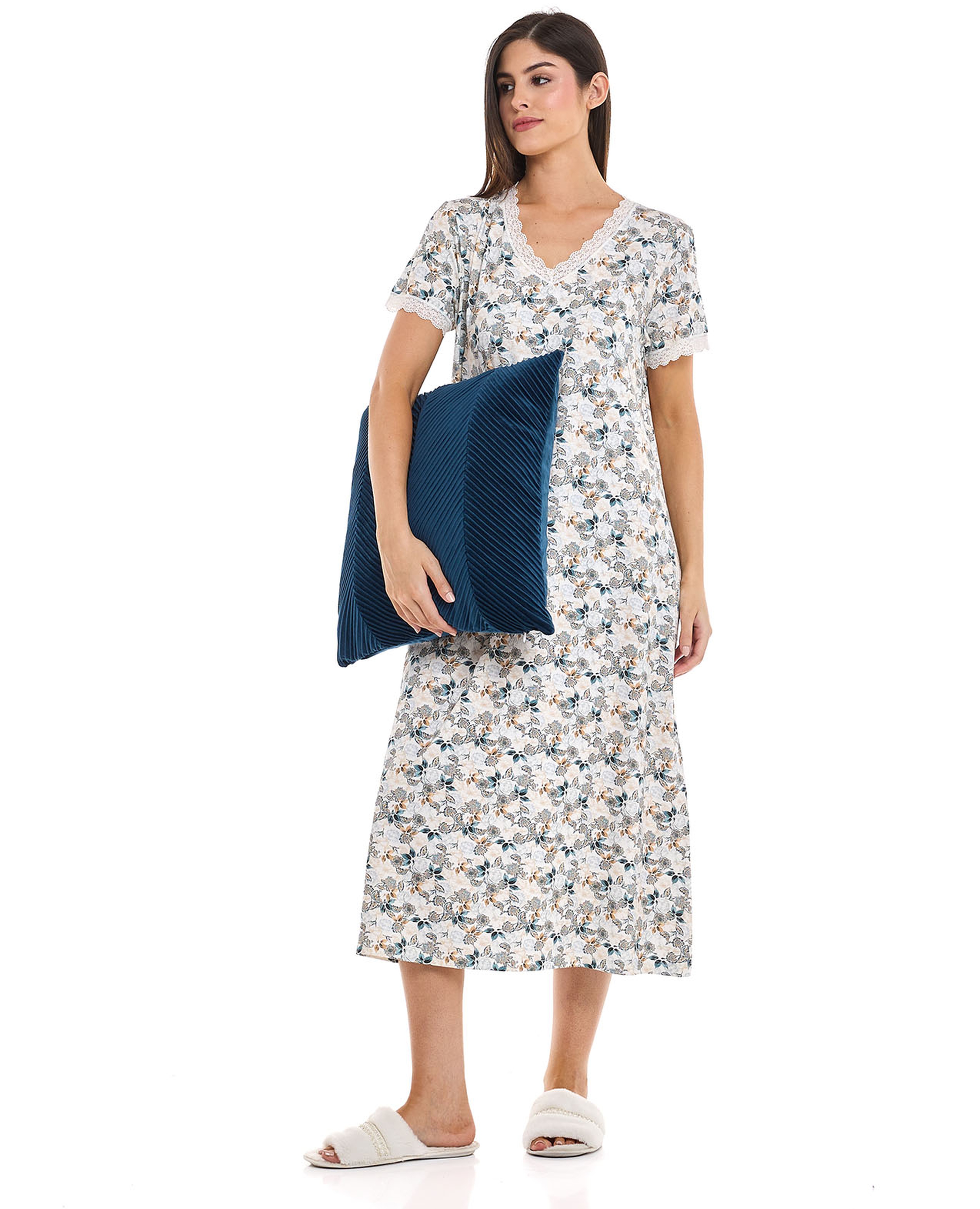 Printed Nightdress with Short Sleeves