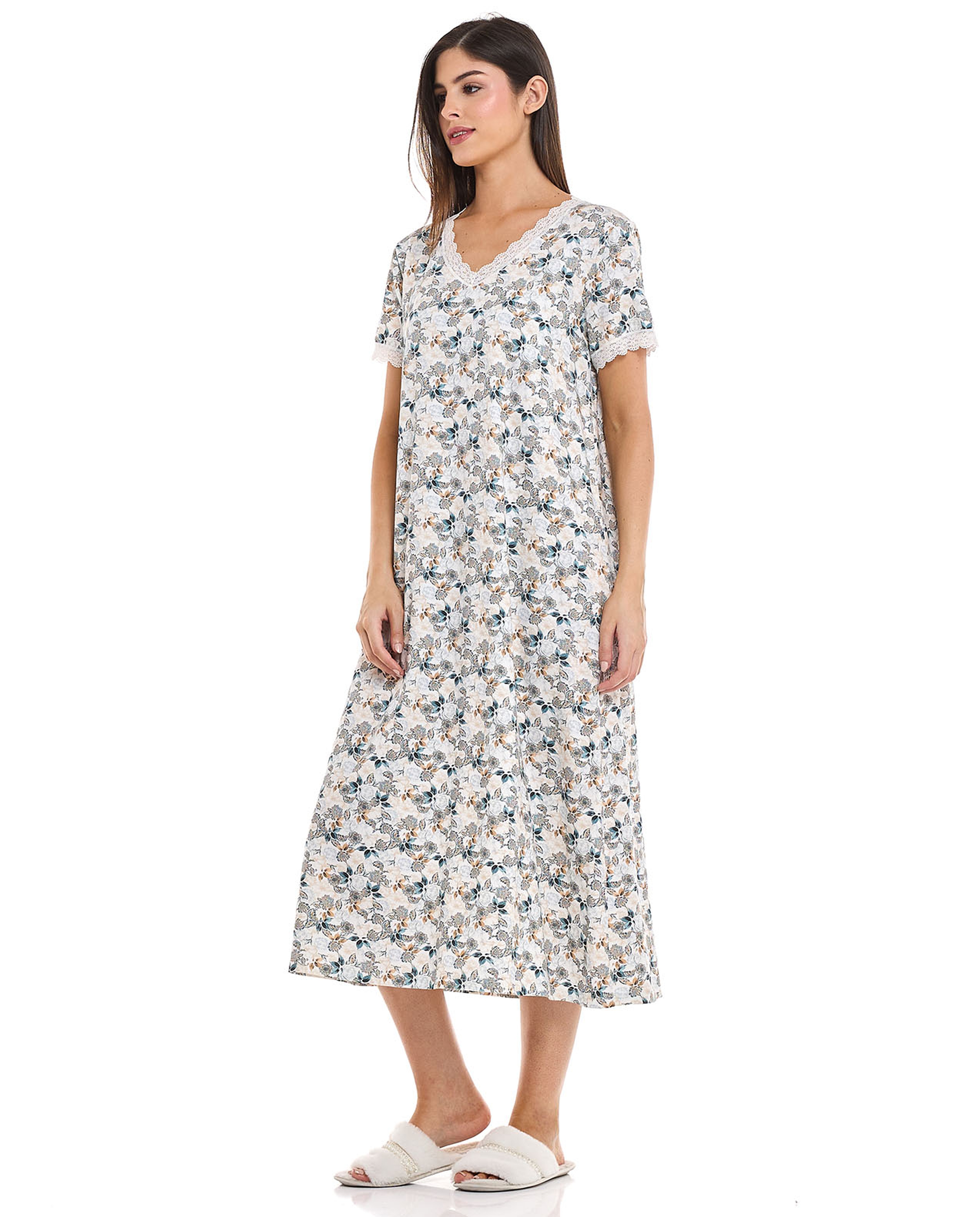 Printed Nightdress with Short Sleeves