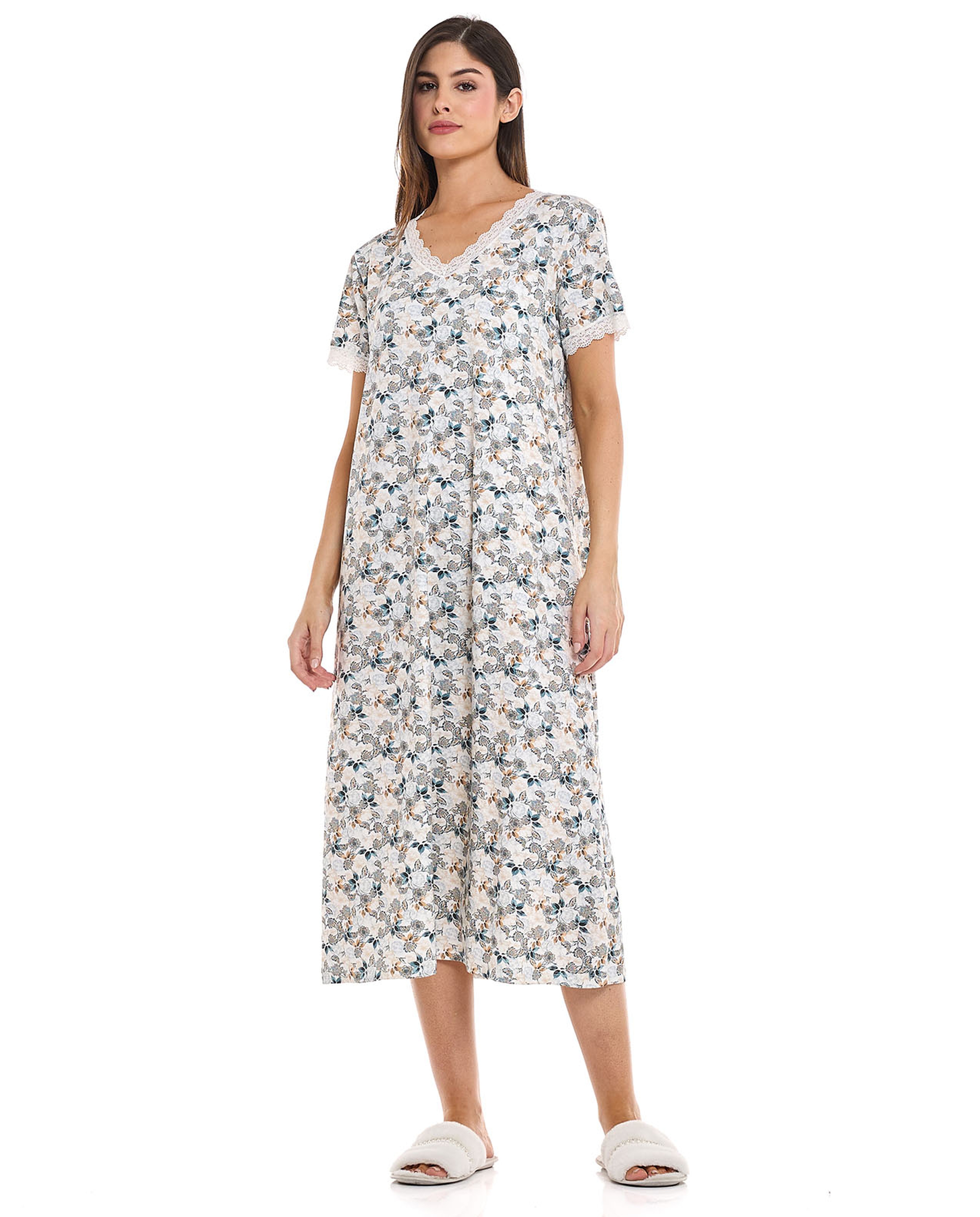 Printed Nightdress with Short Sleeves