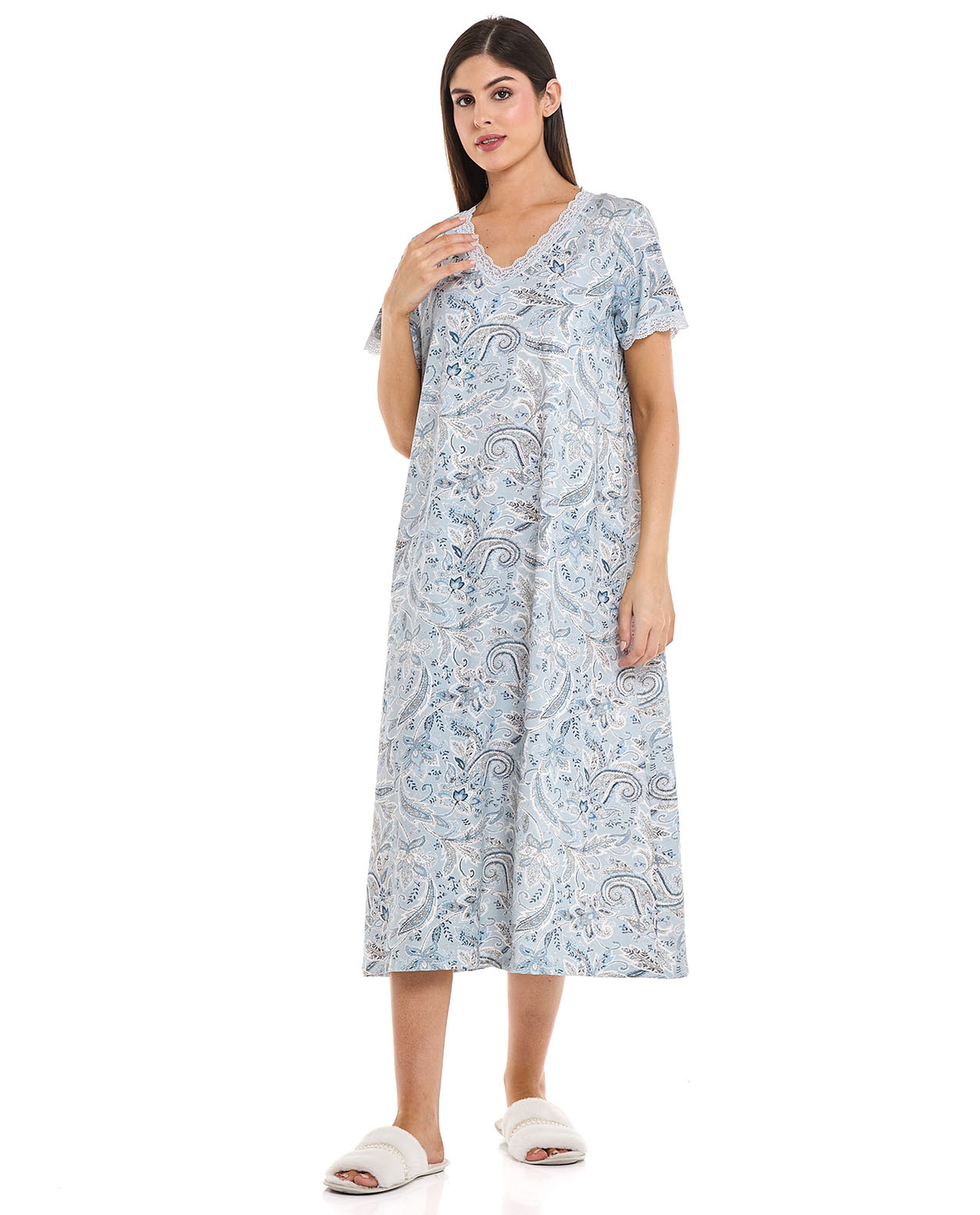 Printed Nightdress with Short Sleeves