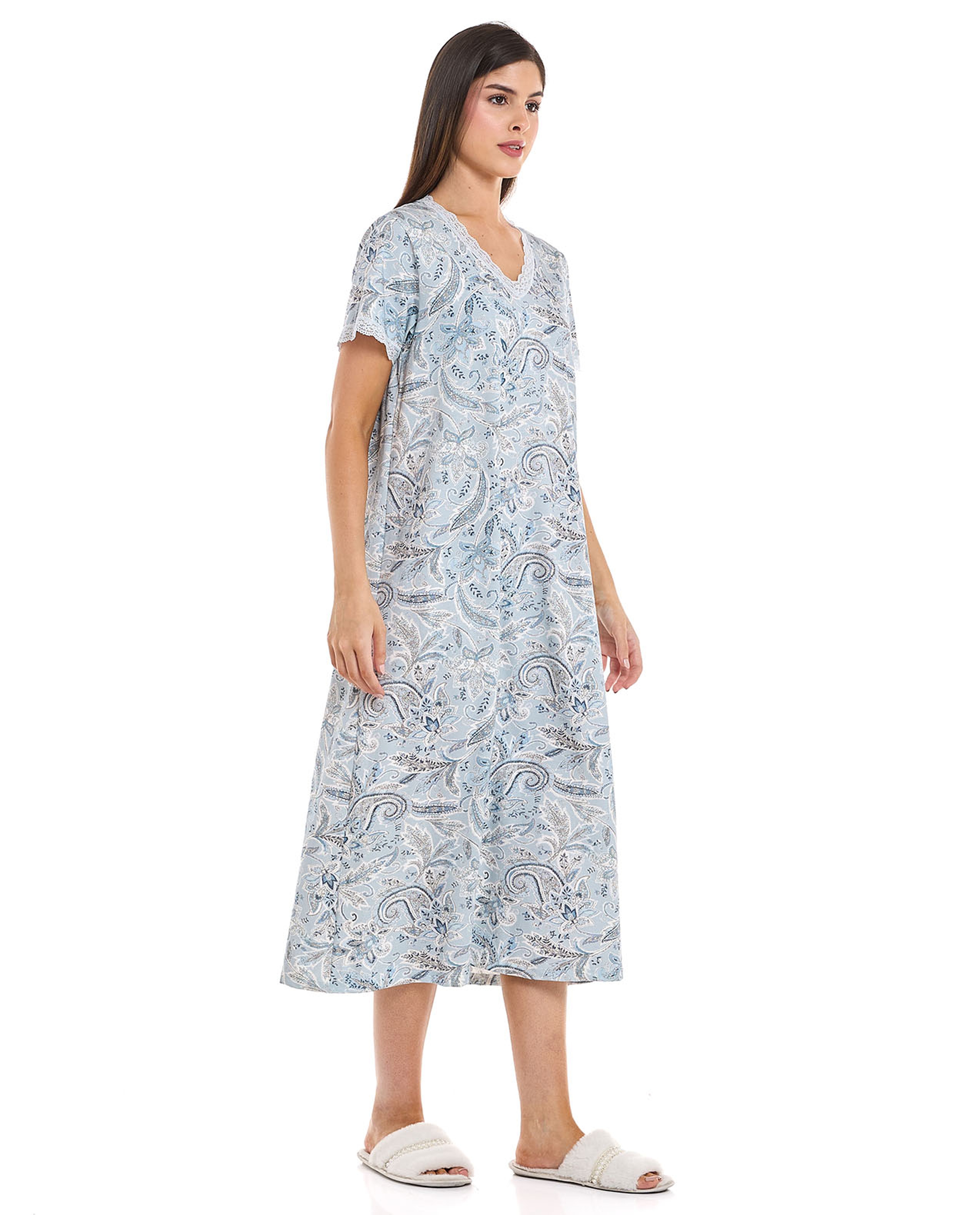 Printed Nightdress with Short Sleeves