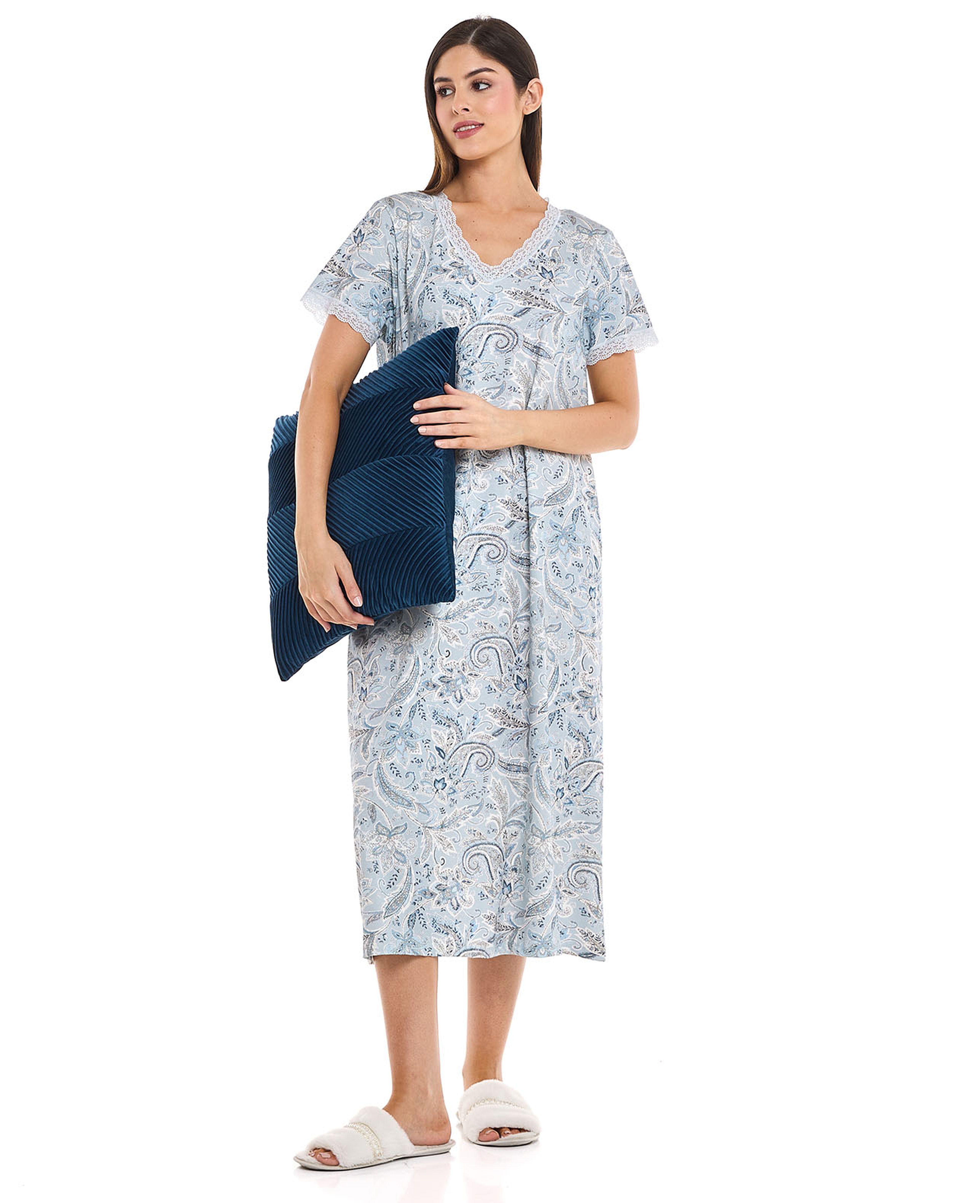 Printed Nightdress with Short Sleeves