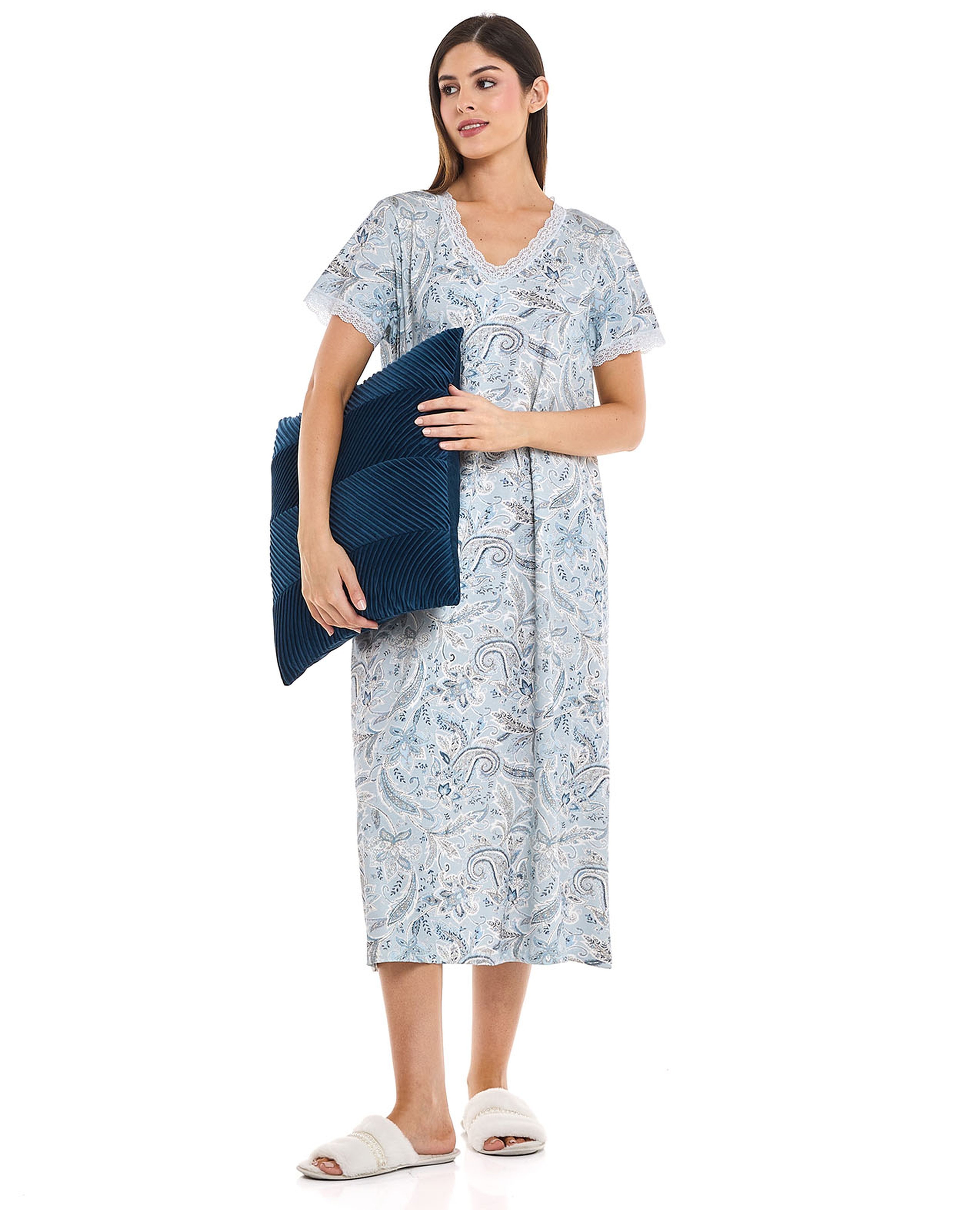 Printed Nightdress with Short Sleeves