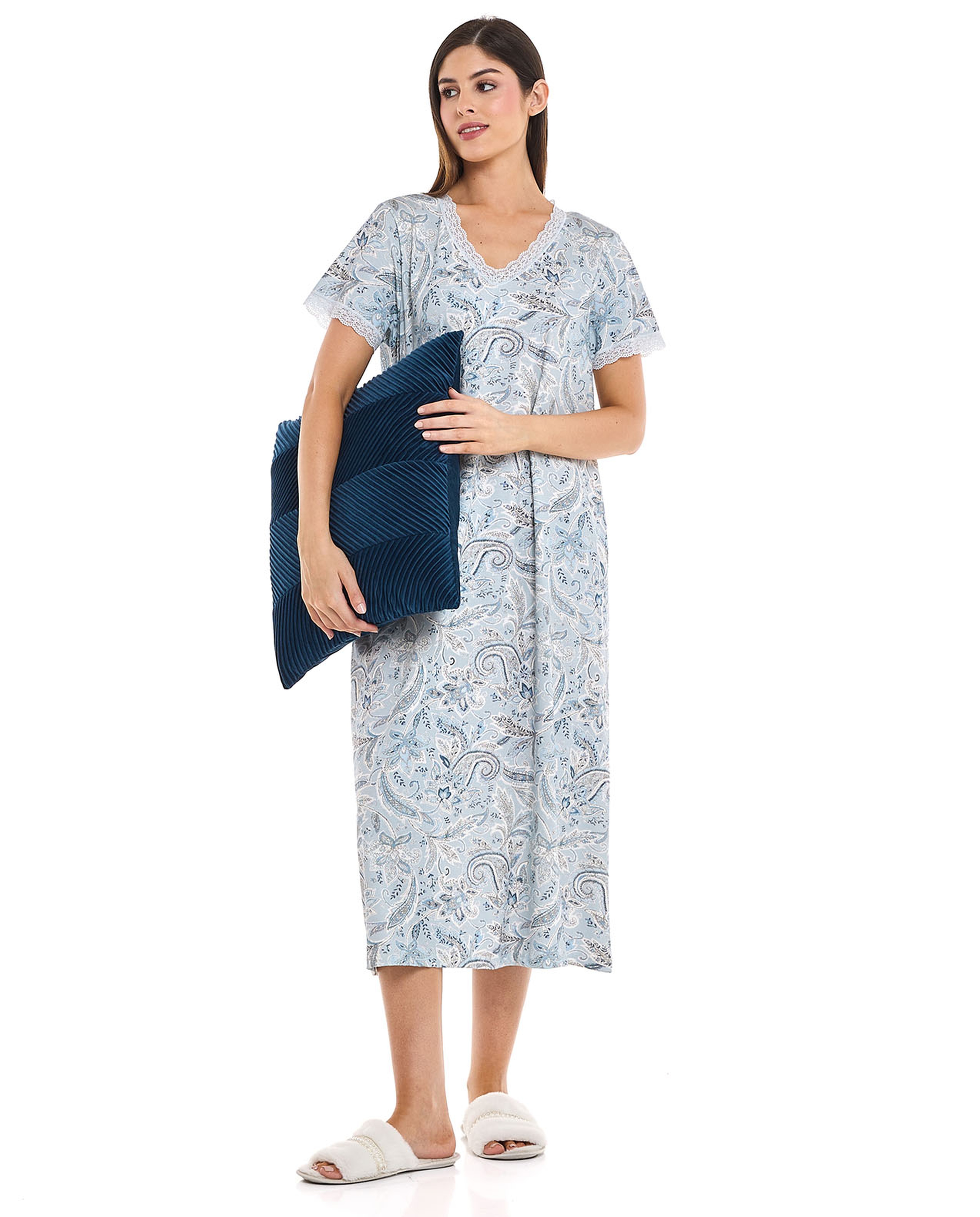 Printed Nightdress with Short Sleeves
