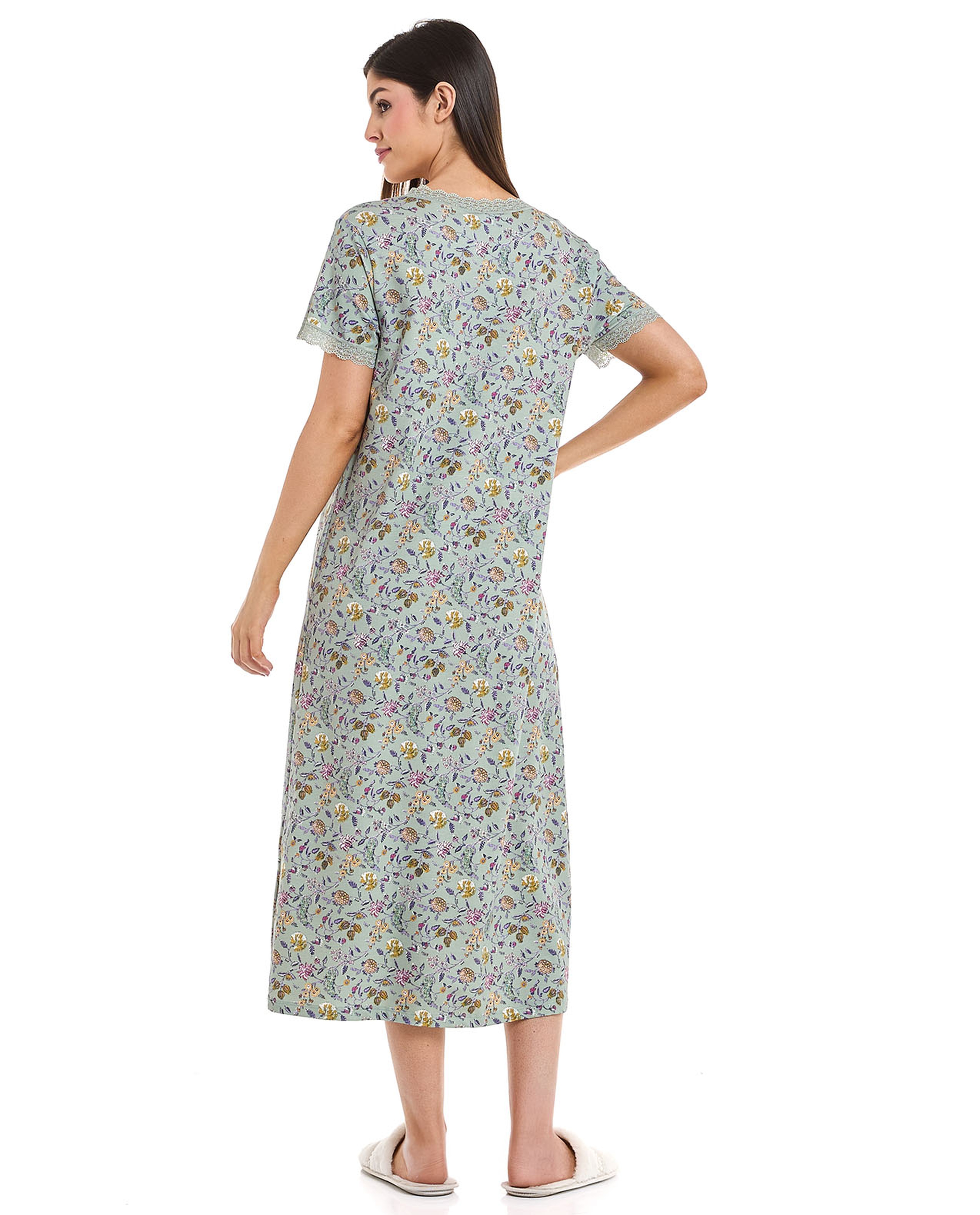 Printed Nightdress with Short Sleeves