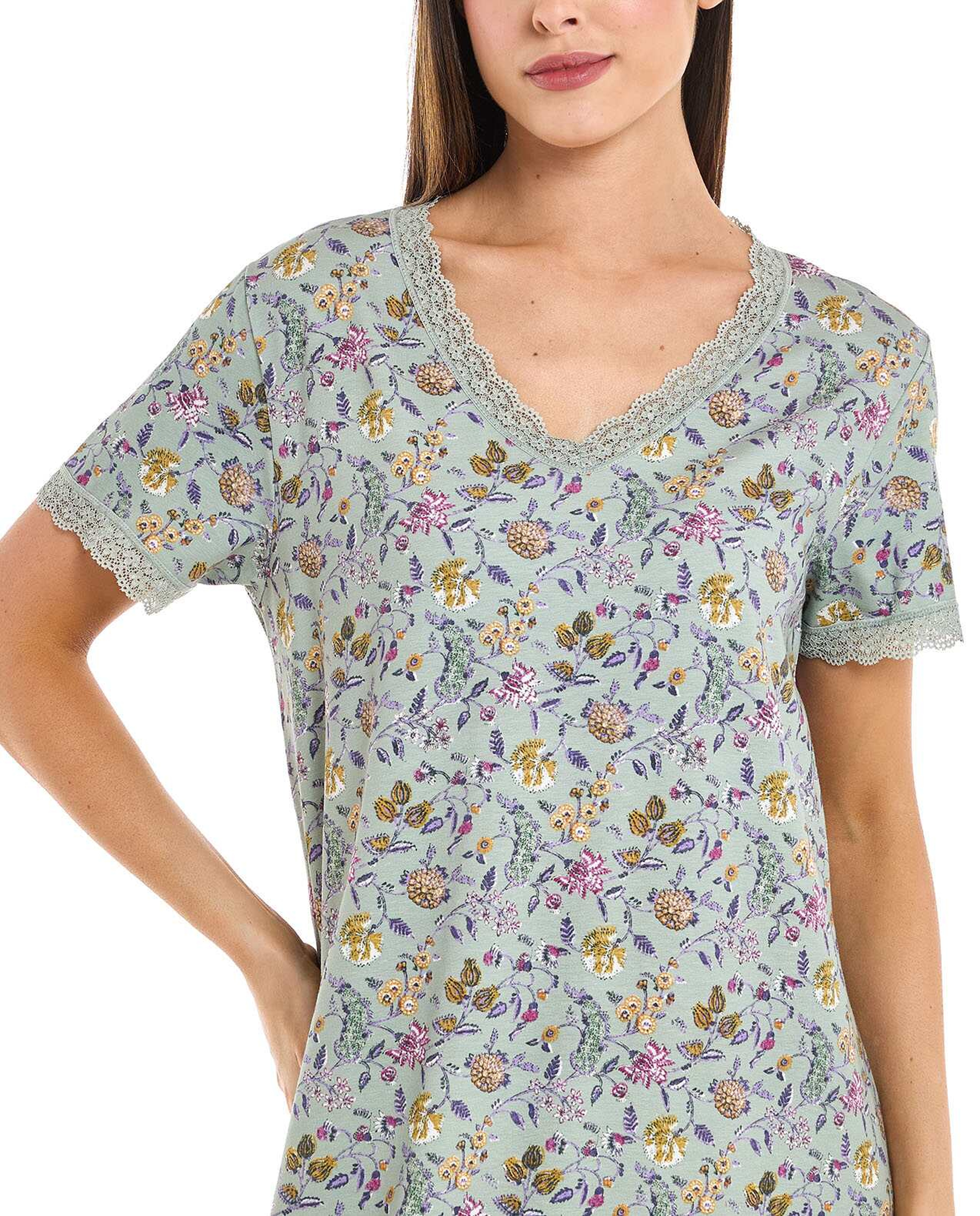 Printed Nightdress with Short Sleeves