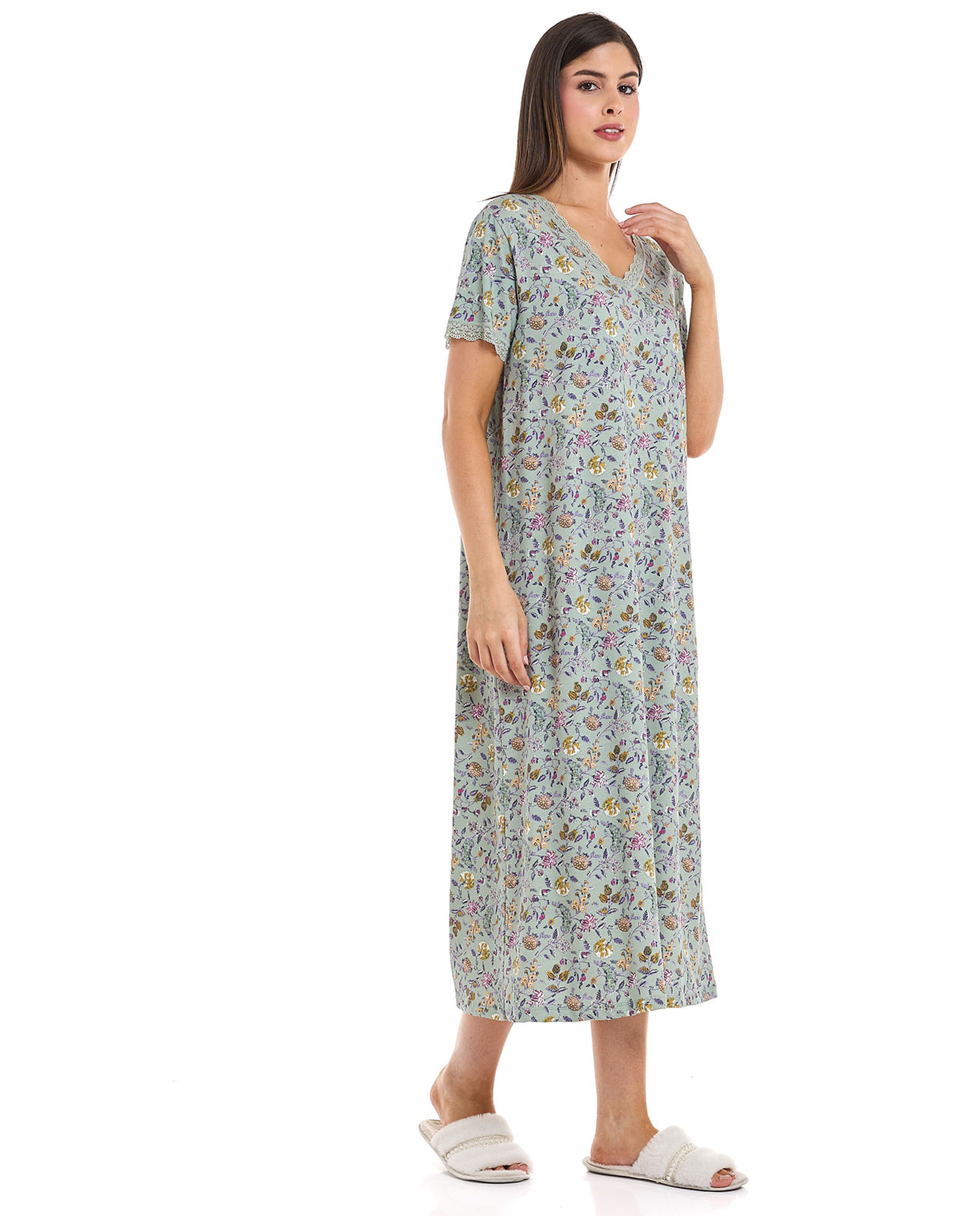 Printed Nightdress with Short Sleeves
