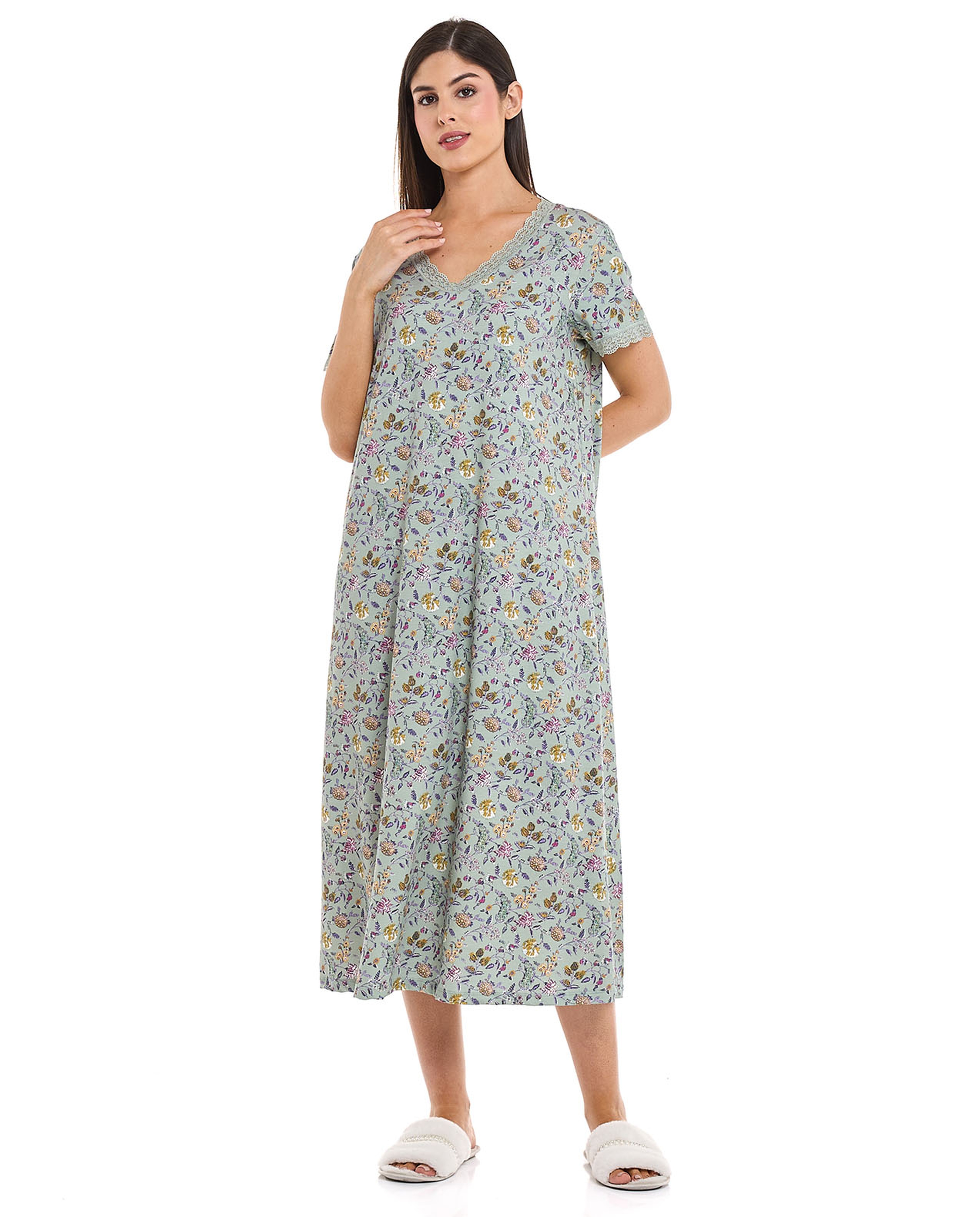 Printed Nightdress with Short Sleeves