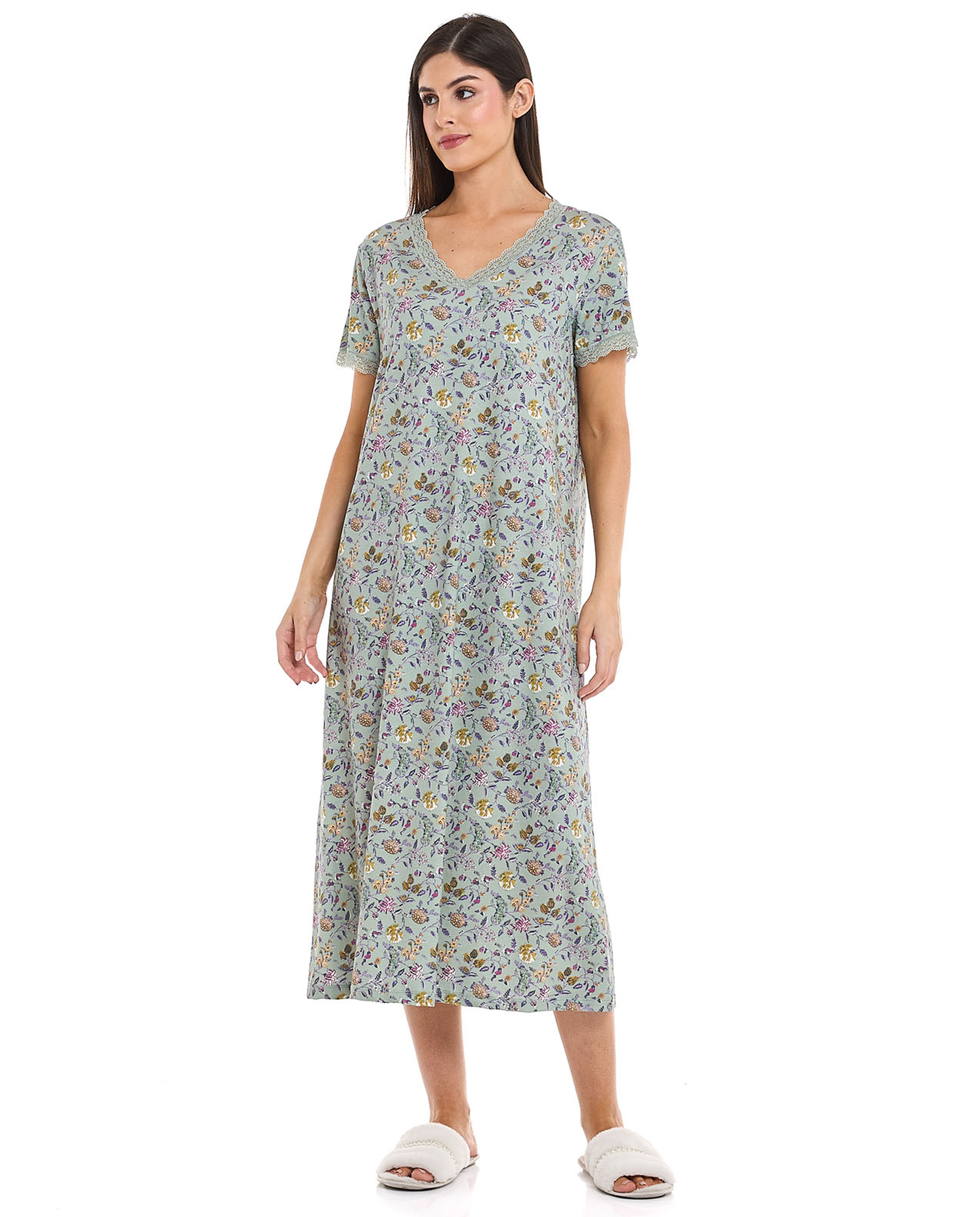 Printed Nightdress with Short Sleeves