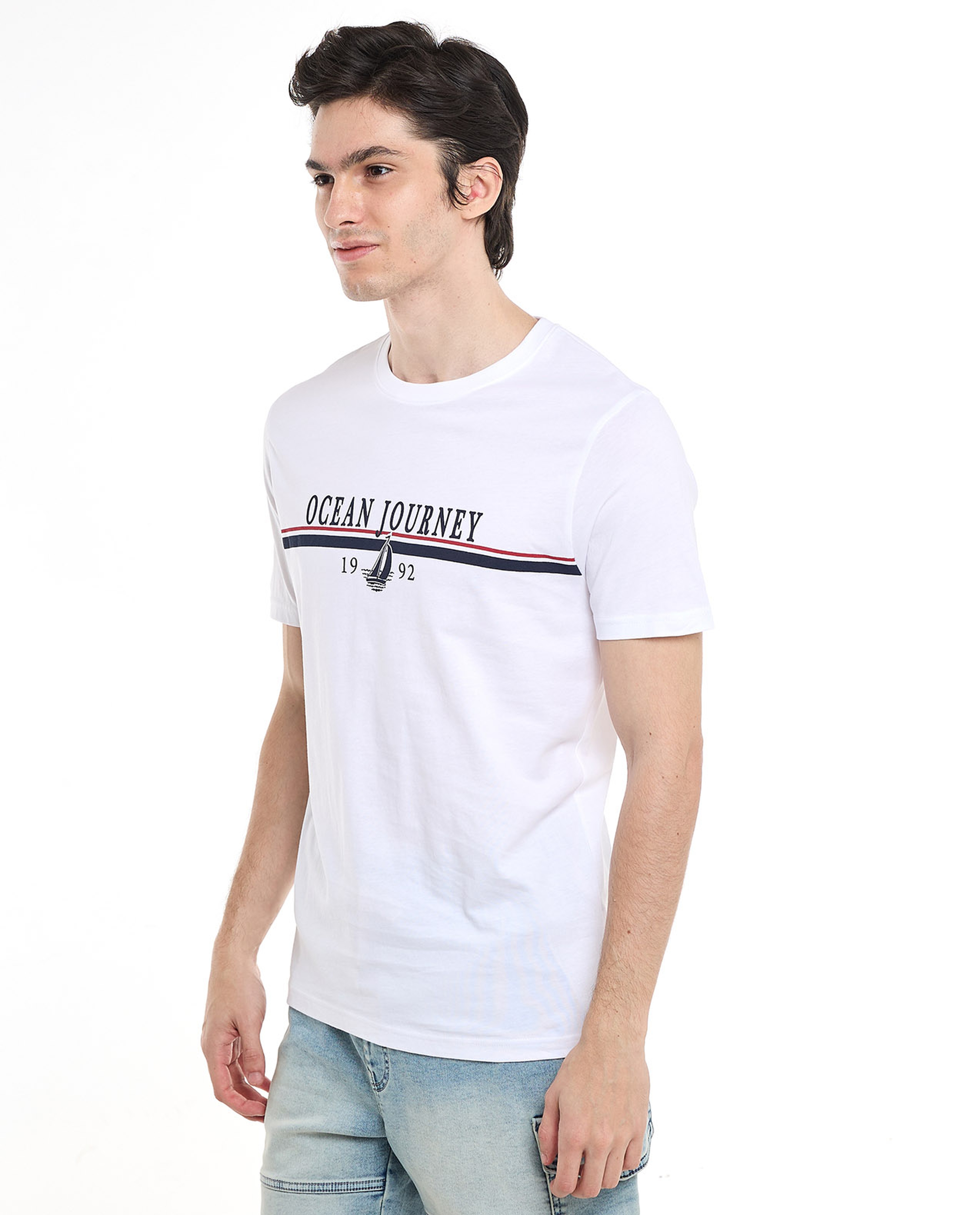 Printed T-Shirt with Crew Neck and Short Sleeves