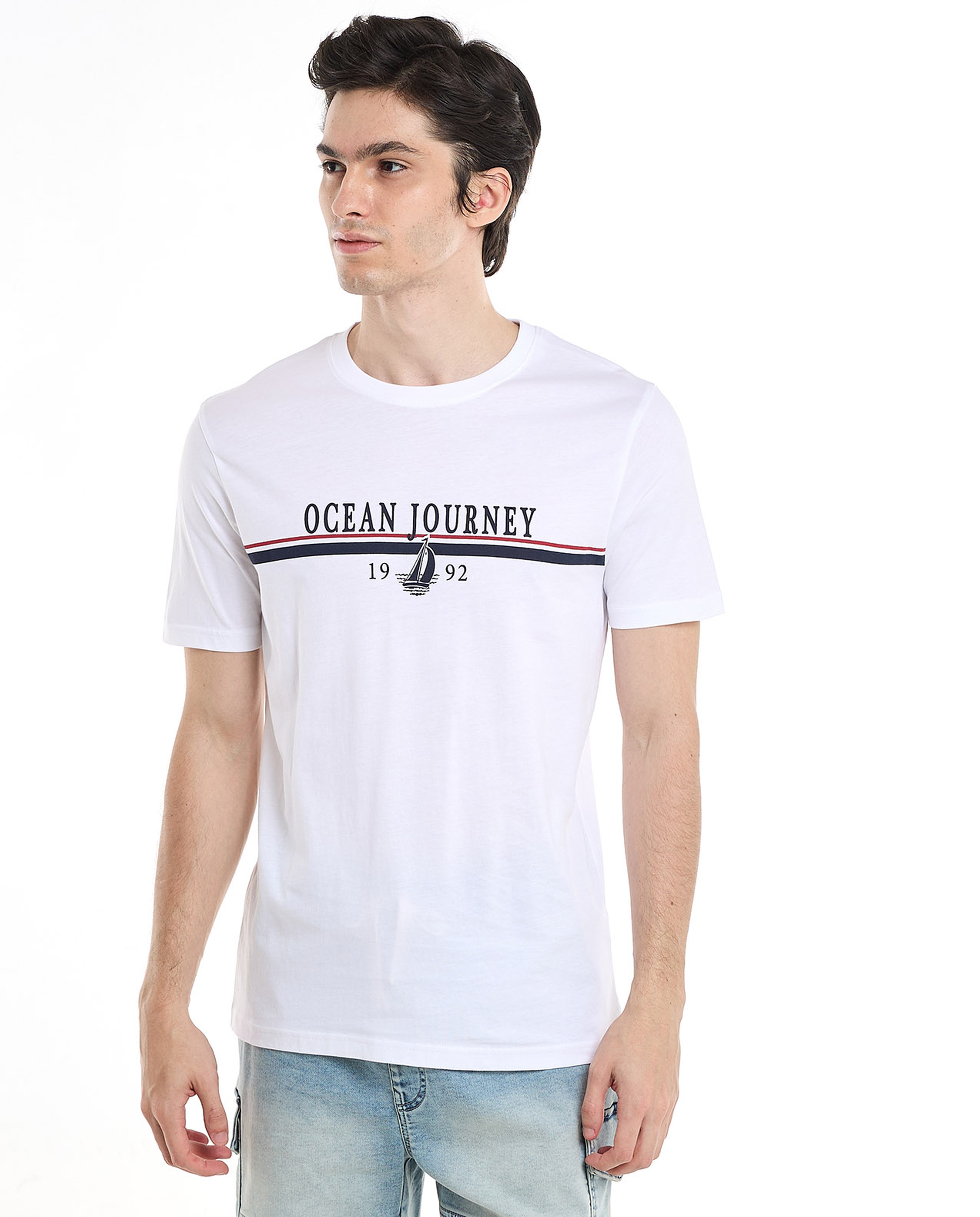 Printed T-Shirt with Crew Neck and Short Sleeves