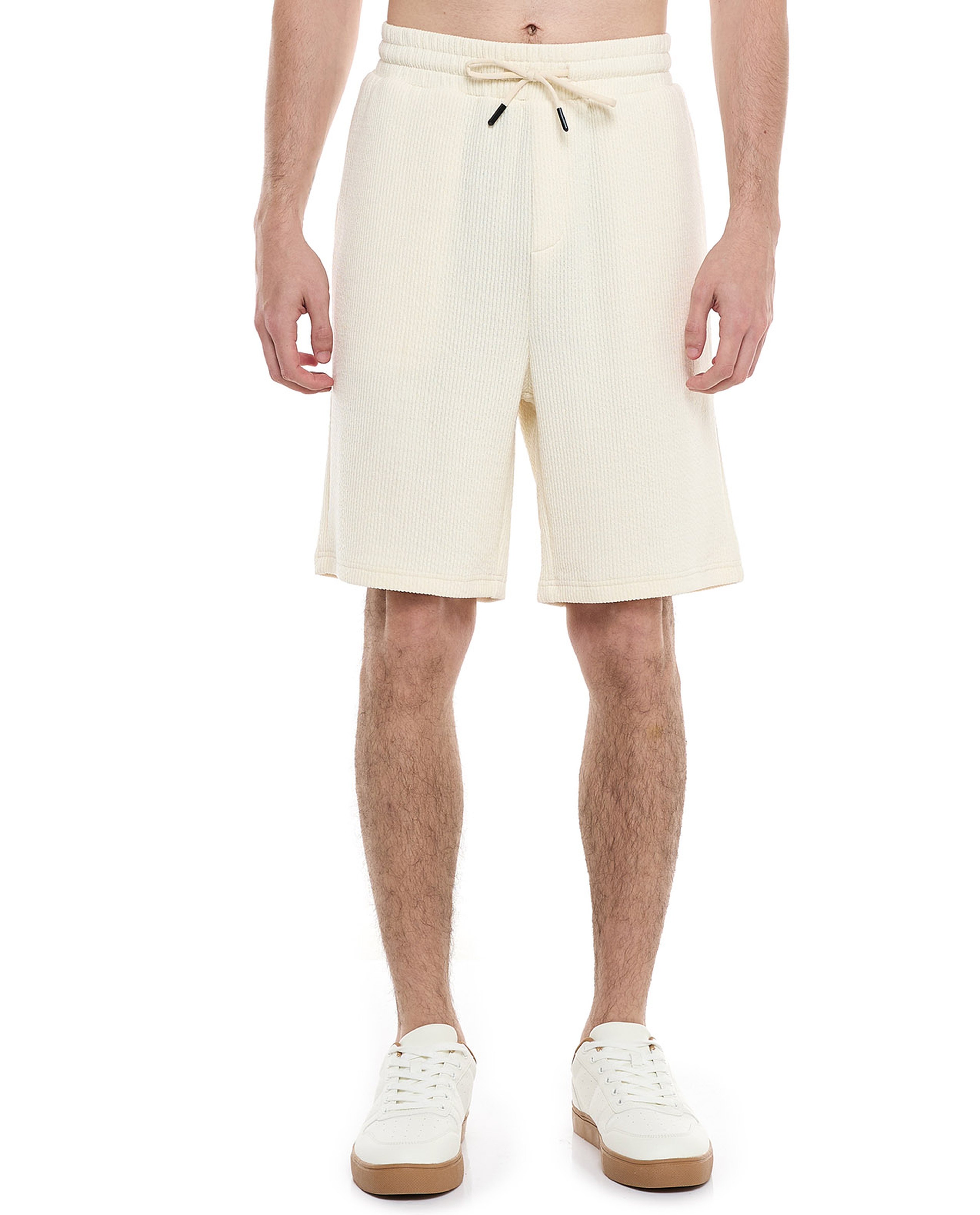 Textured Shorts with Drawstring Closure