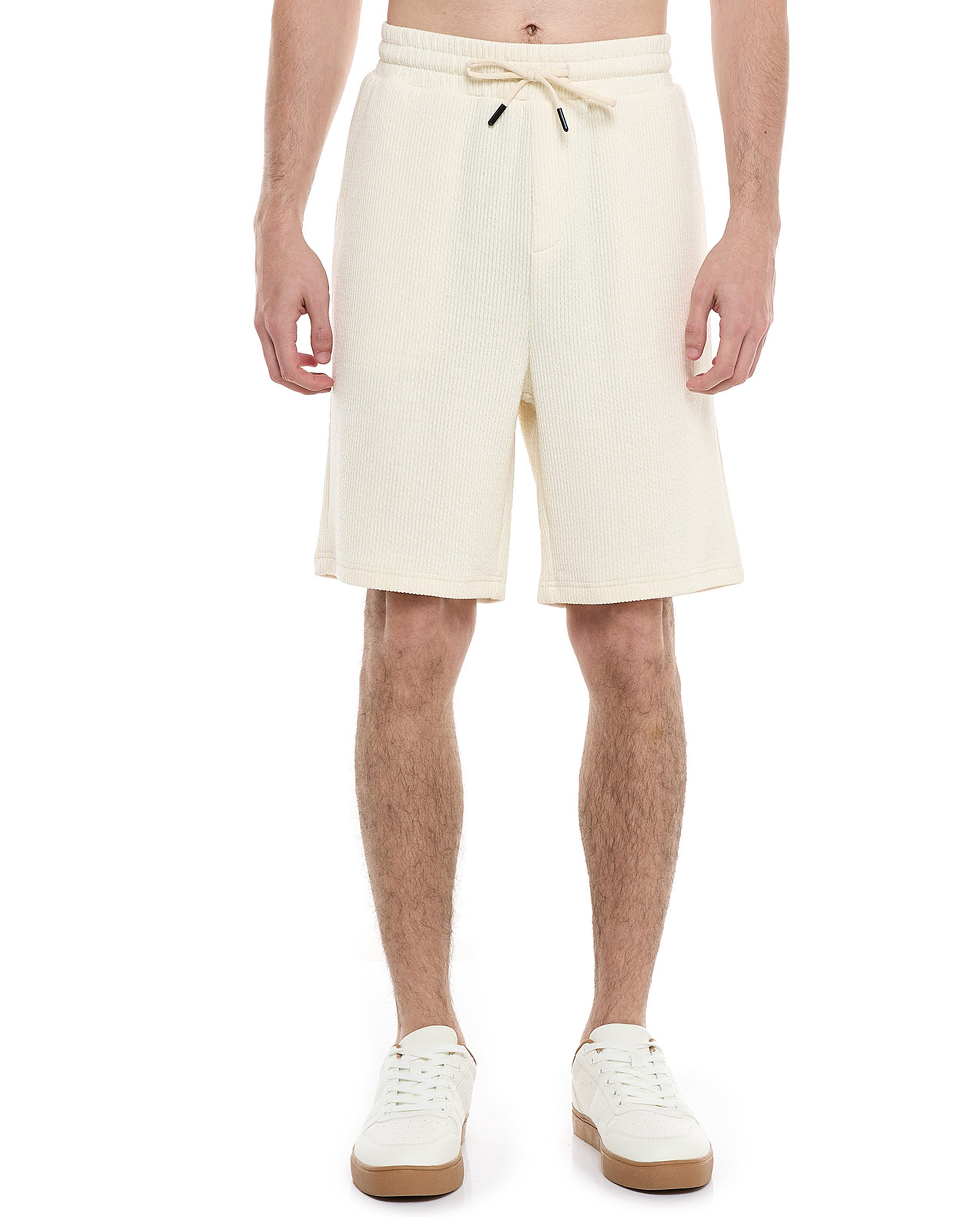 Textured Shorts with Drawstring Closure