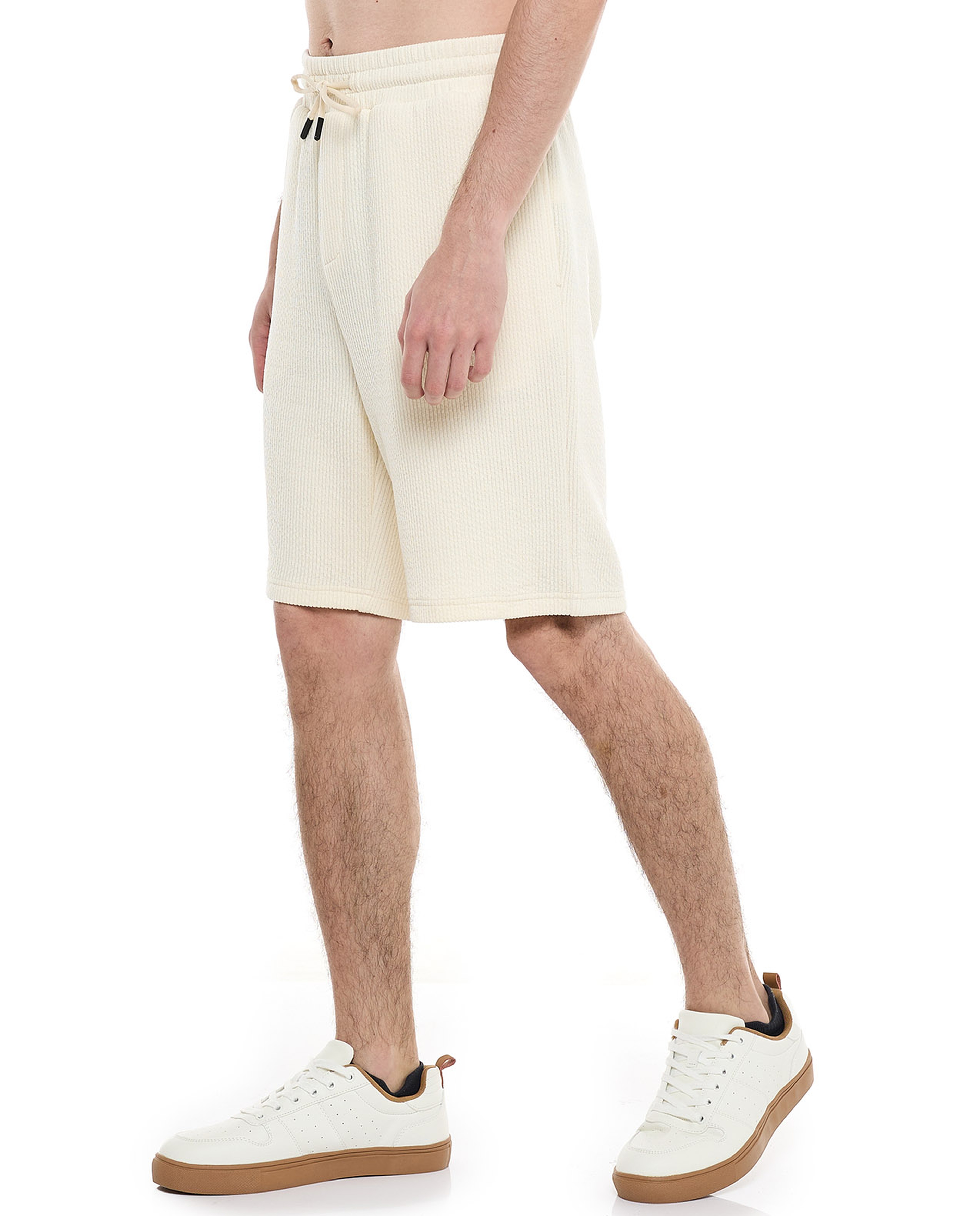 Textured Shorts with Drawstring Closure