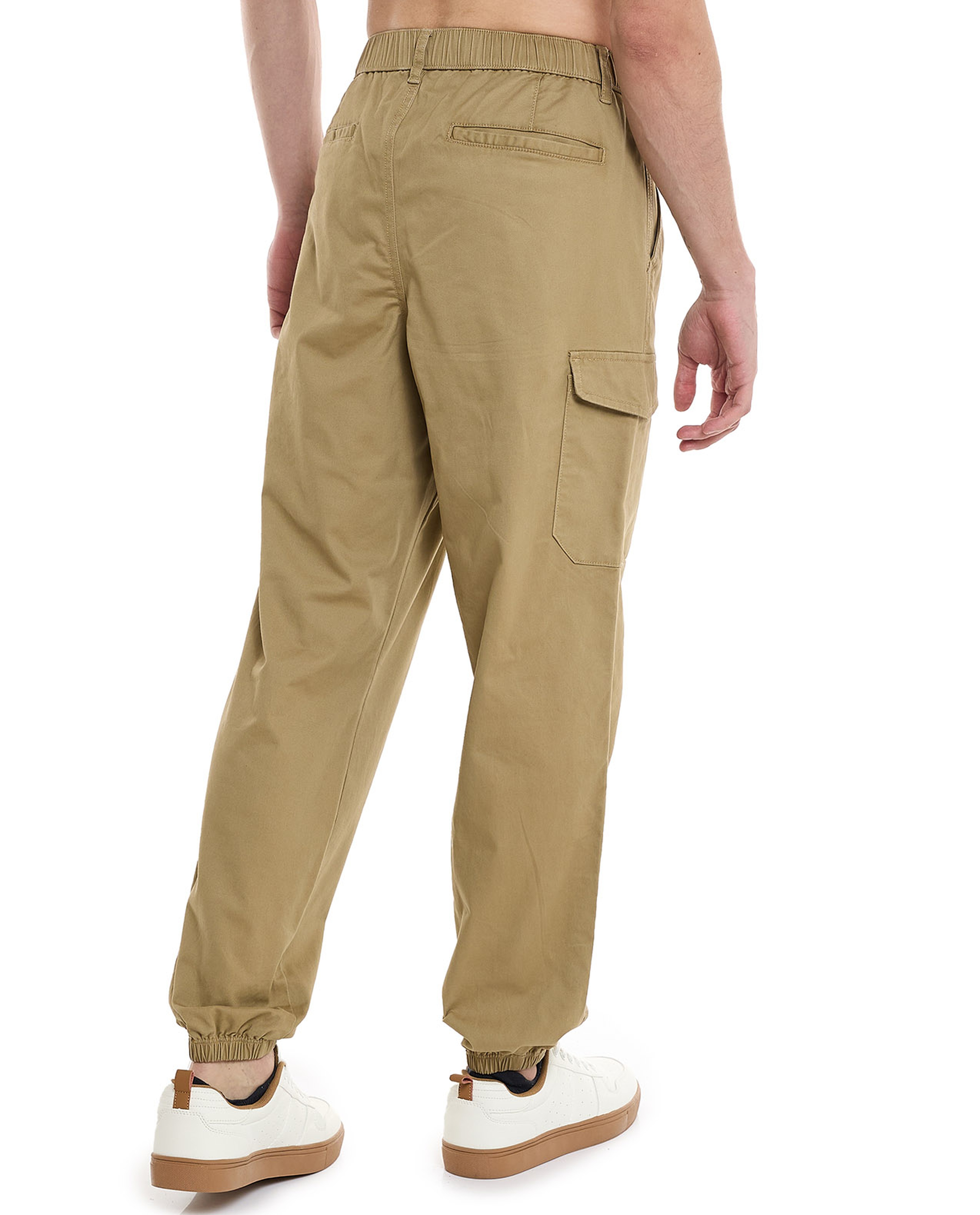 Solid Cargo Jogger Pants with Button Closure