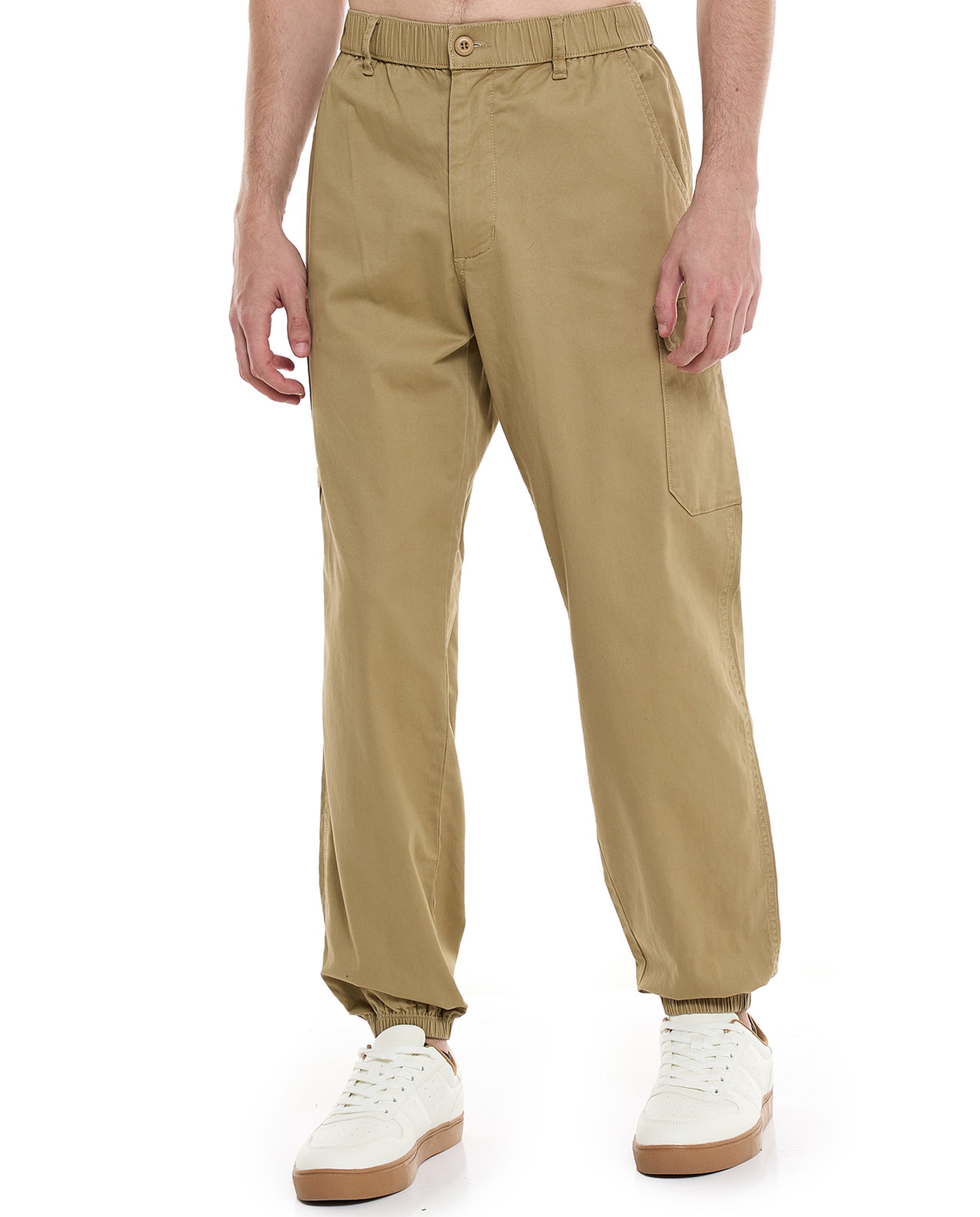 Solid Cargo Jogger Pants with Button Closure