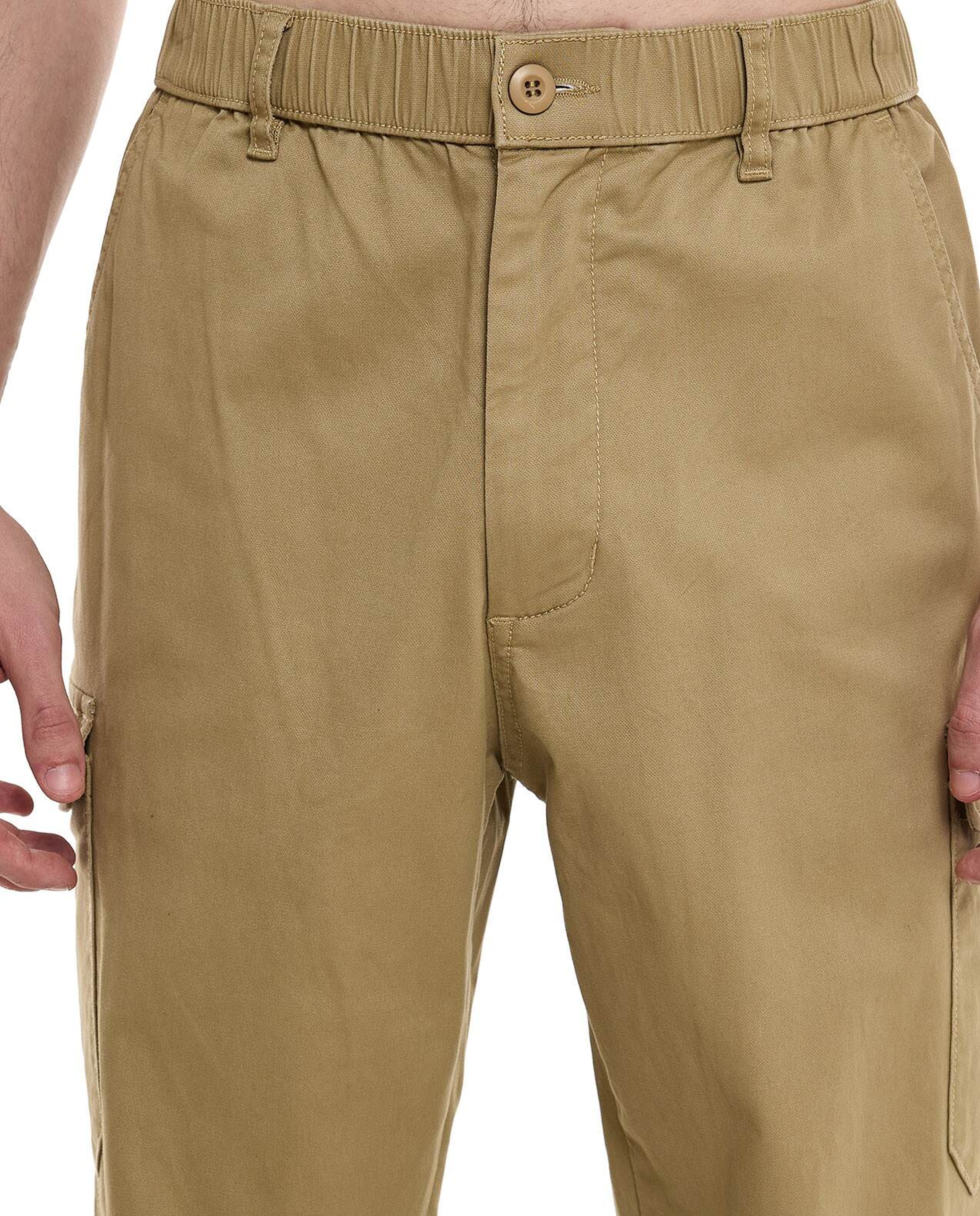 Solid Cargo Jogger Pants with Button Closure
